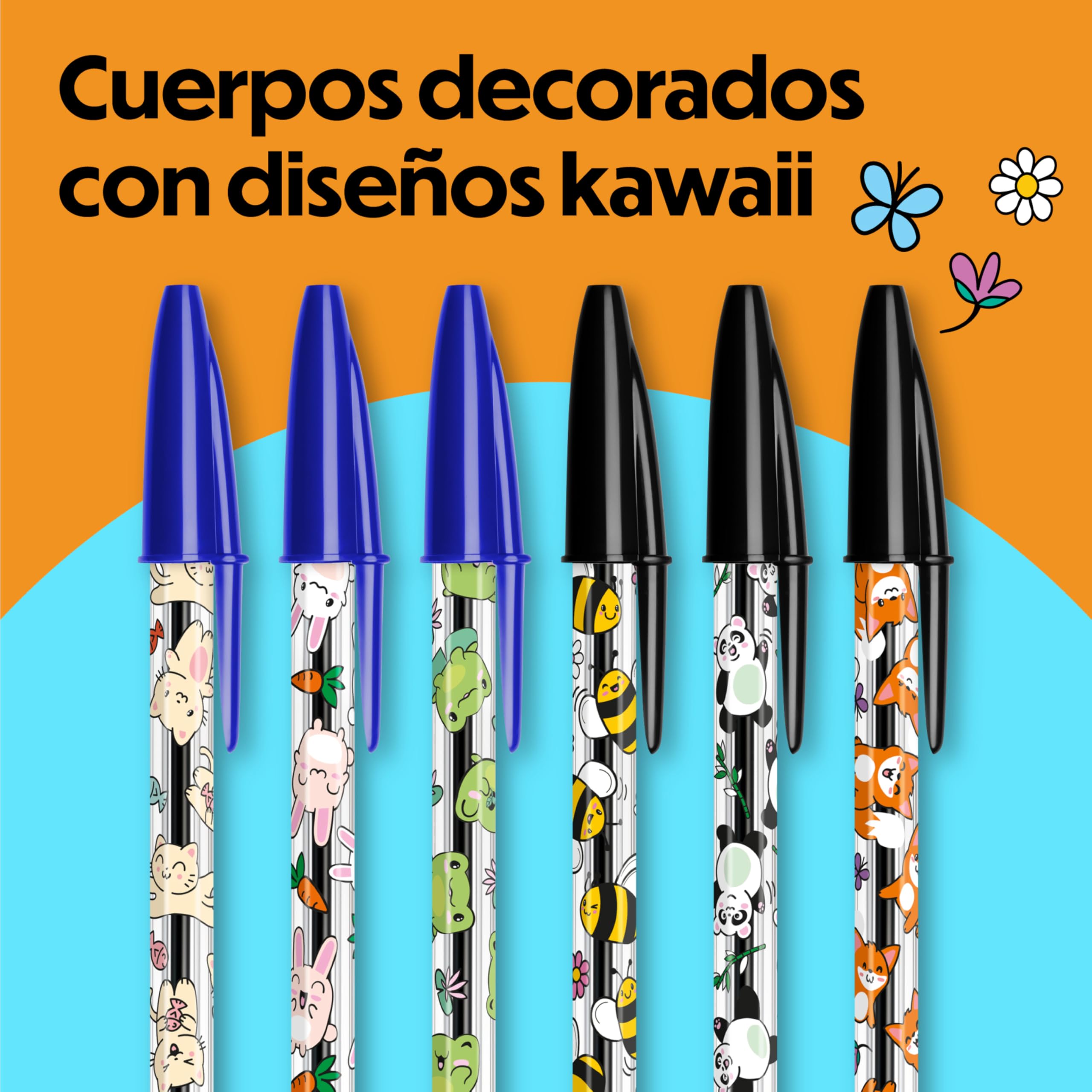 BIC Cristal Decors Kawaii Bolígrafos de Punta Media (1,00 mm), Tinta Azul y Negra - Diseños Kawaii Surtidos, Pack de 8 — view 3