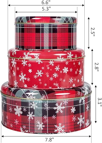 Miniatura 2 de Paquete de 3 latas de galletas de Navidad con tapas, latas de regalo redondas y resistentes, contenedor de pastel de Navidad para almacenar