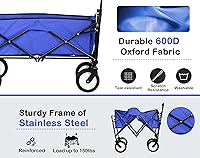 Vista 4 de Carros de carros de alta resistencia, plegable, de gran capacidad, con ruedas todo terreno y mango ajustable para deportes, compras, camping, playa