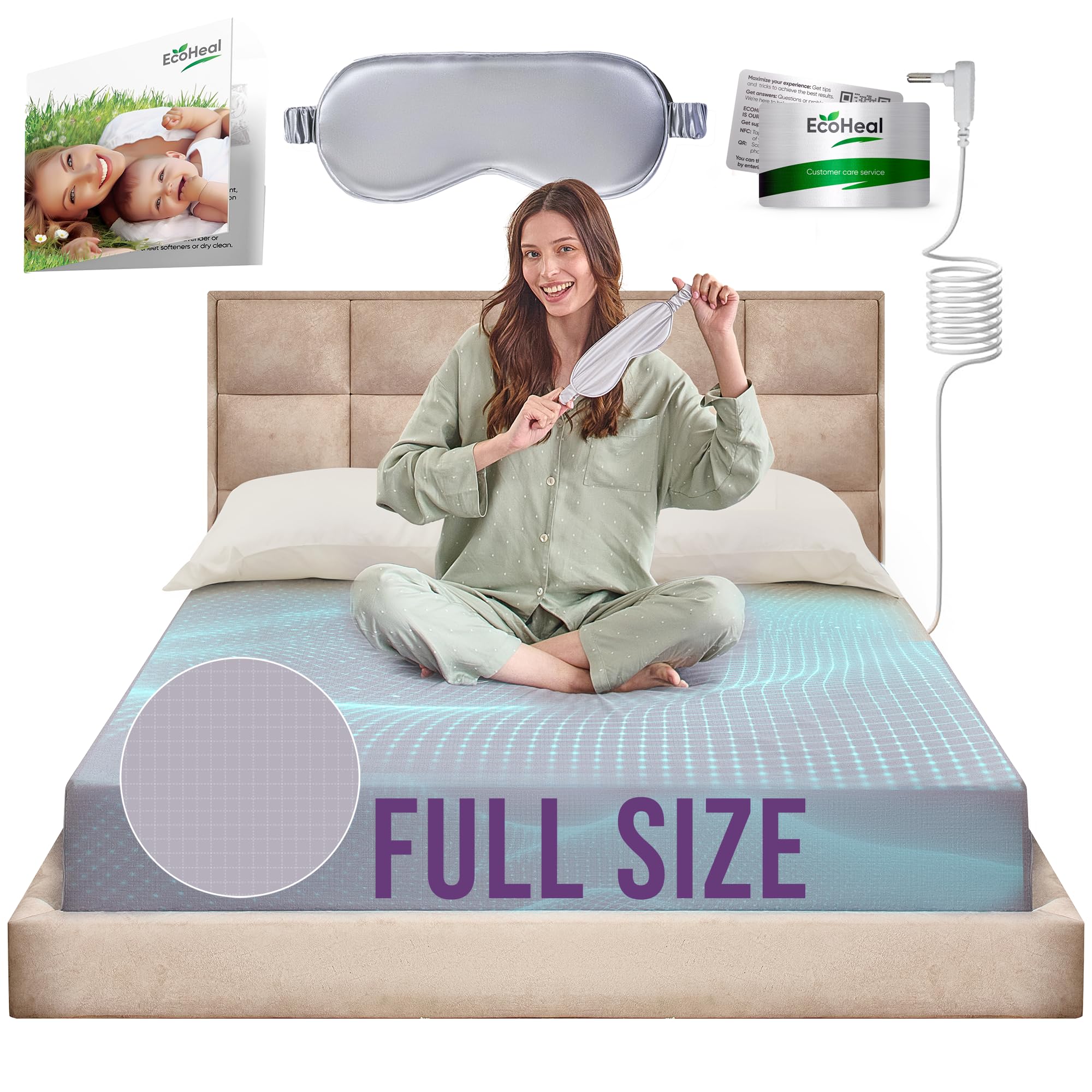Earth Grounding Fitted Sheet Full Size with 12% Silver Fiber & 4% Silk & 84% Organic Cotton - Gray - Soft Earth Grounding Well Bed Sheets - Grounded Conductive Bed Sheets for Better Sleep