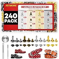 Jetmore 240 Sets Double Cap Brass Leather Rivets Kit with Tools - 4 Colors, 3 Sizes for DIY Crafts & Repairs