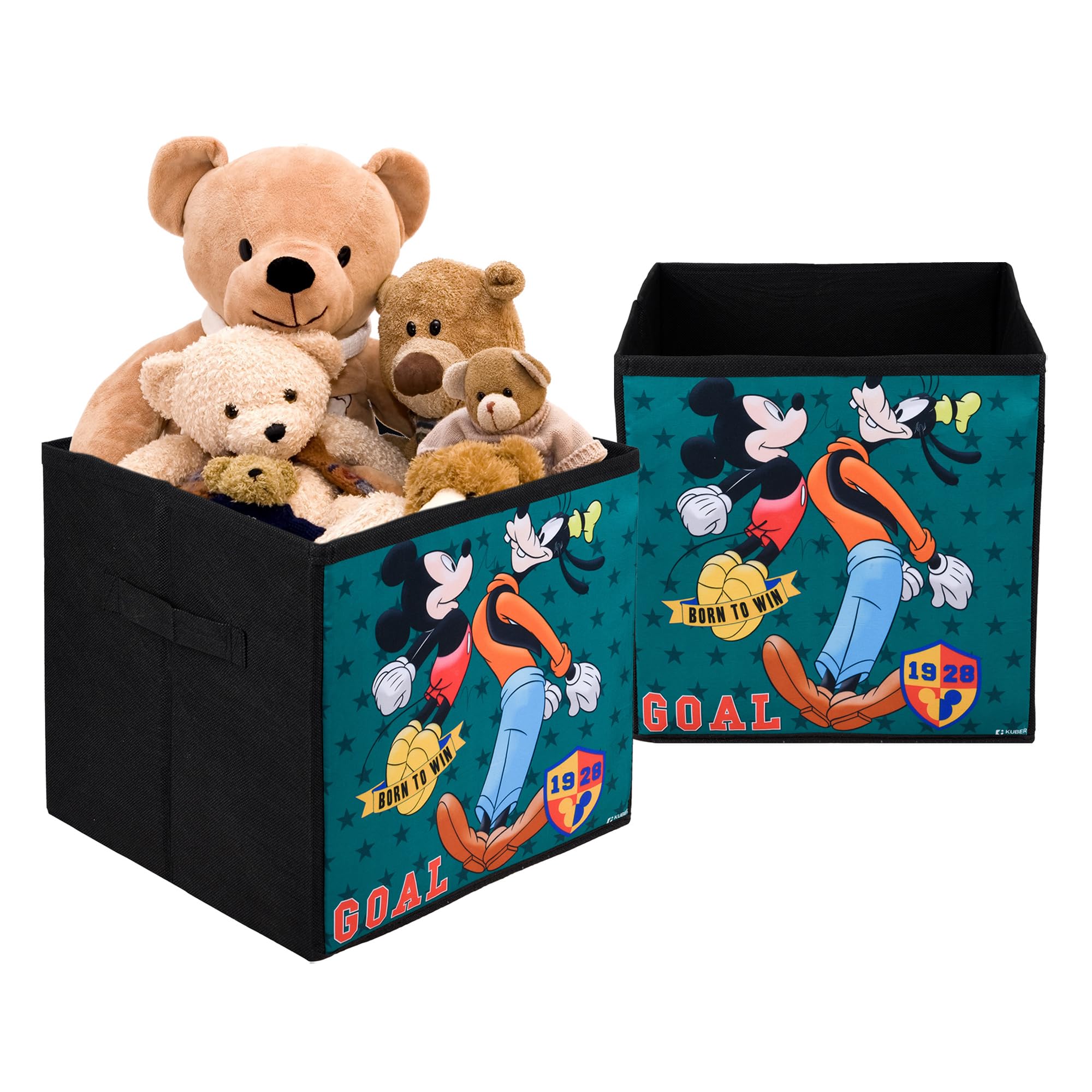 Kuber Industries Pack of 2 Storage Box | Square Toy Storage Box | Drawer Organizer Box with Handle | Wardrobe Organizer for Clothes-Books-Toys | Stationary Organizer | Disney Goofy | Black