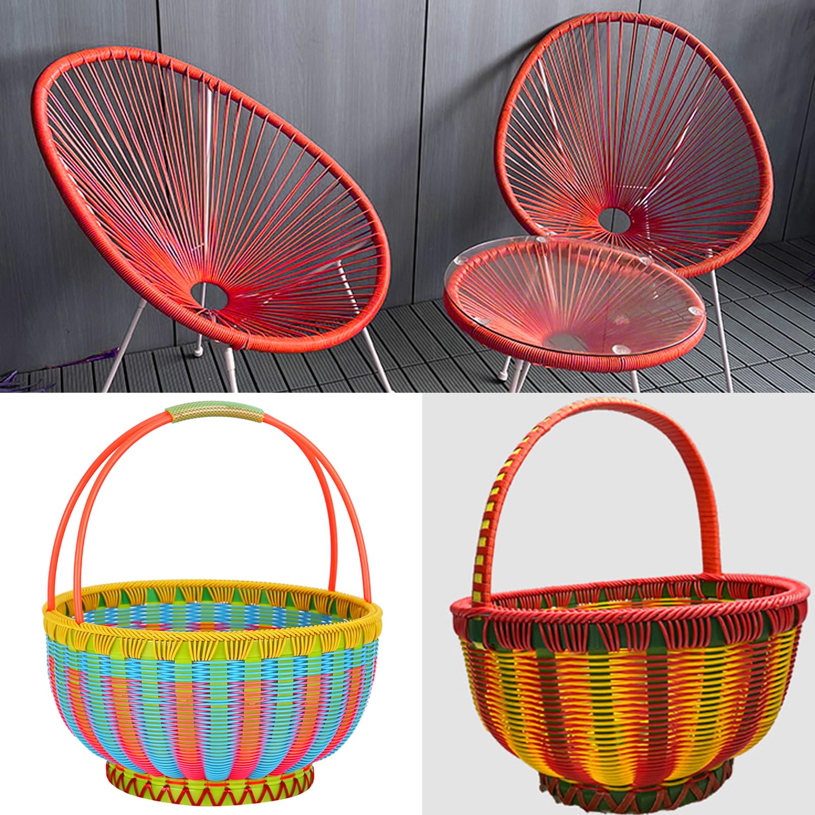 Peddig, 2,5 mm, rattan rotondo in plastica, 500 g, in rattan massiccio, rotondo, per riparazione, sedia, tavolo, cesto, tessitura, artigianato (rosso)