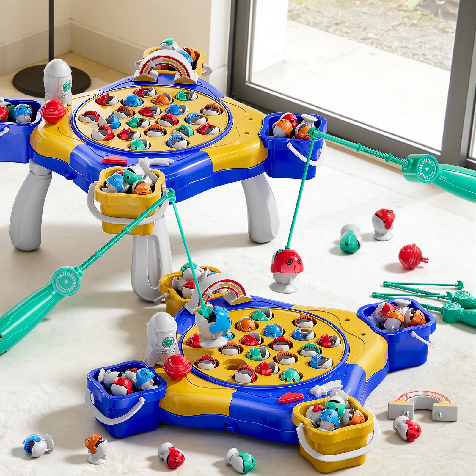Magnetisches Angelspiel für Kinder von 3-8 Jahren, Magnet Fische Spielzeug, 70 Pcs Angelspiel, Lernspielzeug Fische Angeln Fischfangspiel Geburtstagsgeschenk für Jungen und Mädchen, Blau