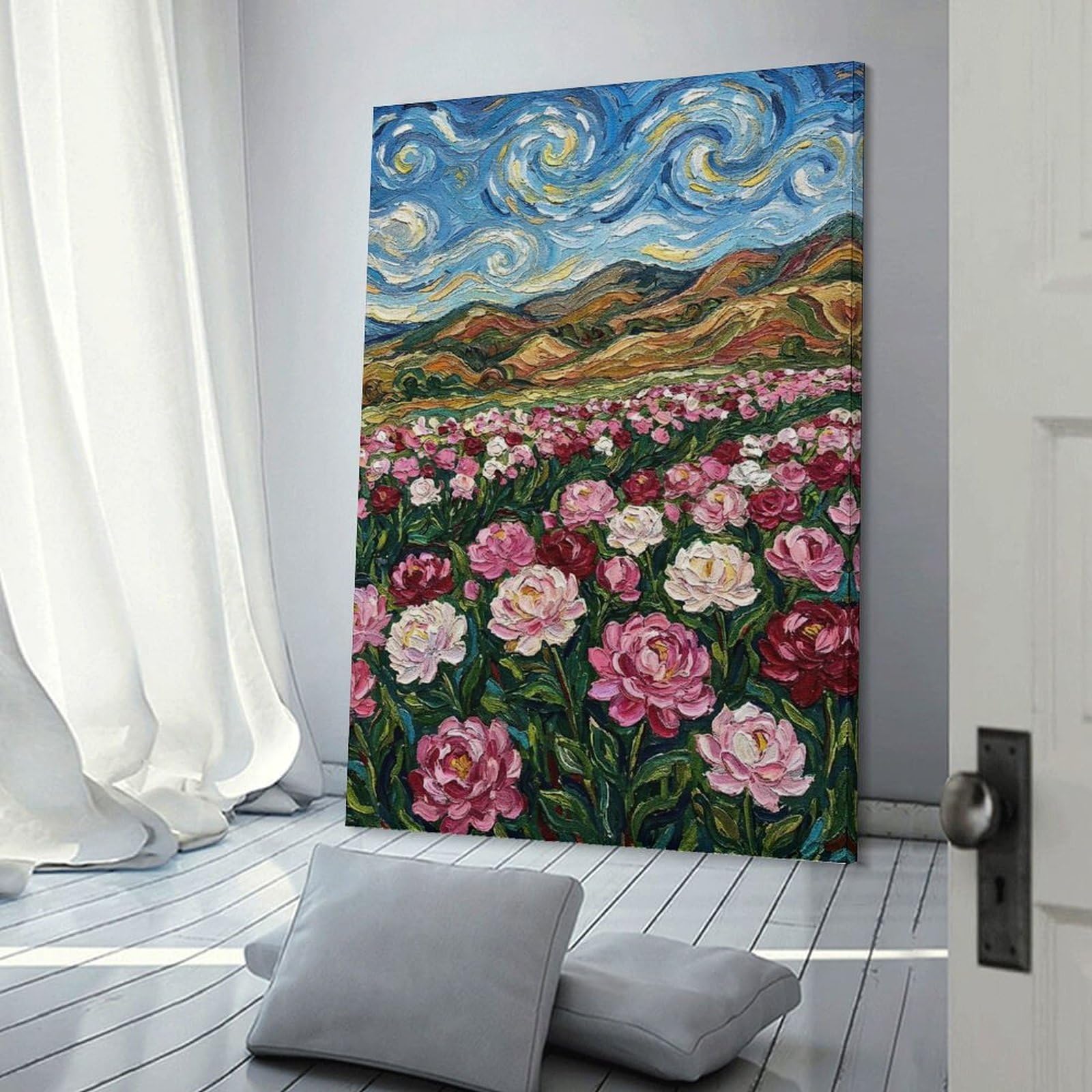 Junmoney Floral Field Painting Hanging Wall Art, 20x30inch(50x75cm), for Home Walls, Creative Rooms Or Shared Spaces, A Flexible Wall Accent for Shared Spaces