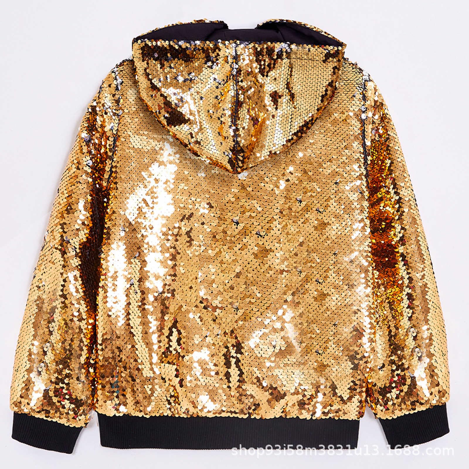 Veste à capuche à paillettes pour homme - Costume de carnaval des années 70 et 80 - Manteau à paillettes avec fermeture éclair - Veste chaude hip-hop - Veste d'hiver confortable pour