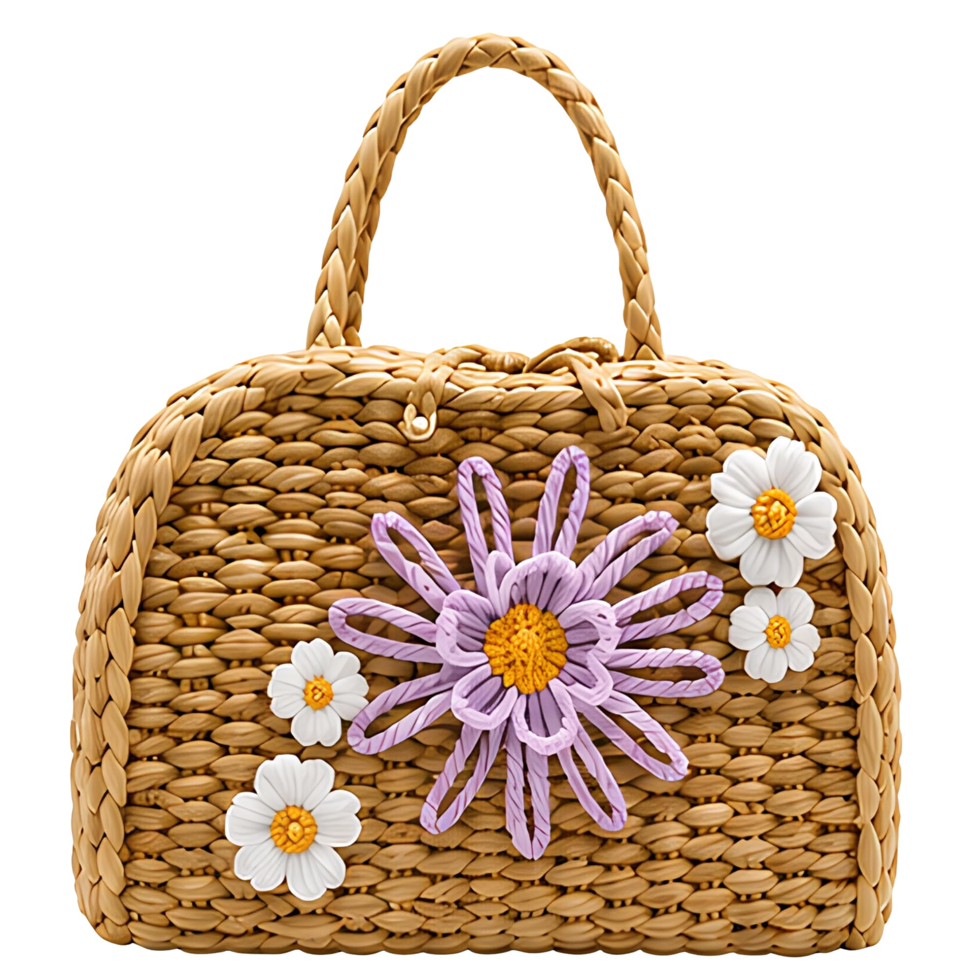 Handmade Straw Handbag for Women | Woven Floral Embroidered Tote Purse | Natural Straw Top Handle Shoulder Bag | Lightweight Summer Beach Shopping Travel Casual Fashion Handbag-image-49