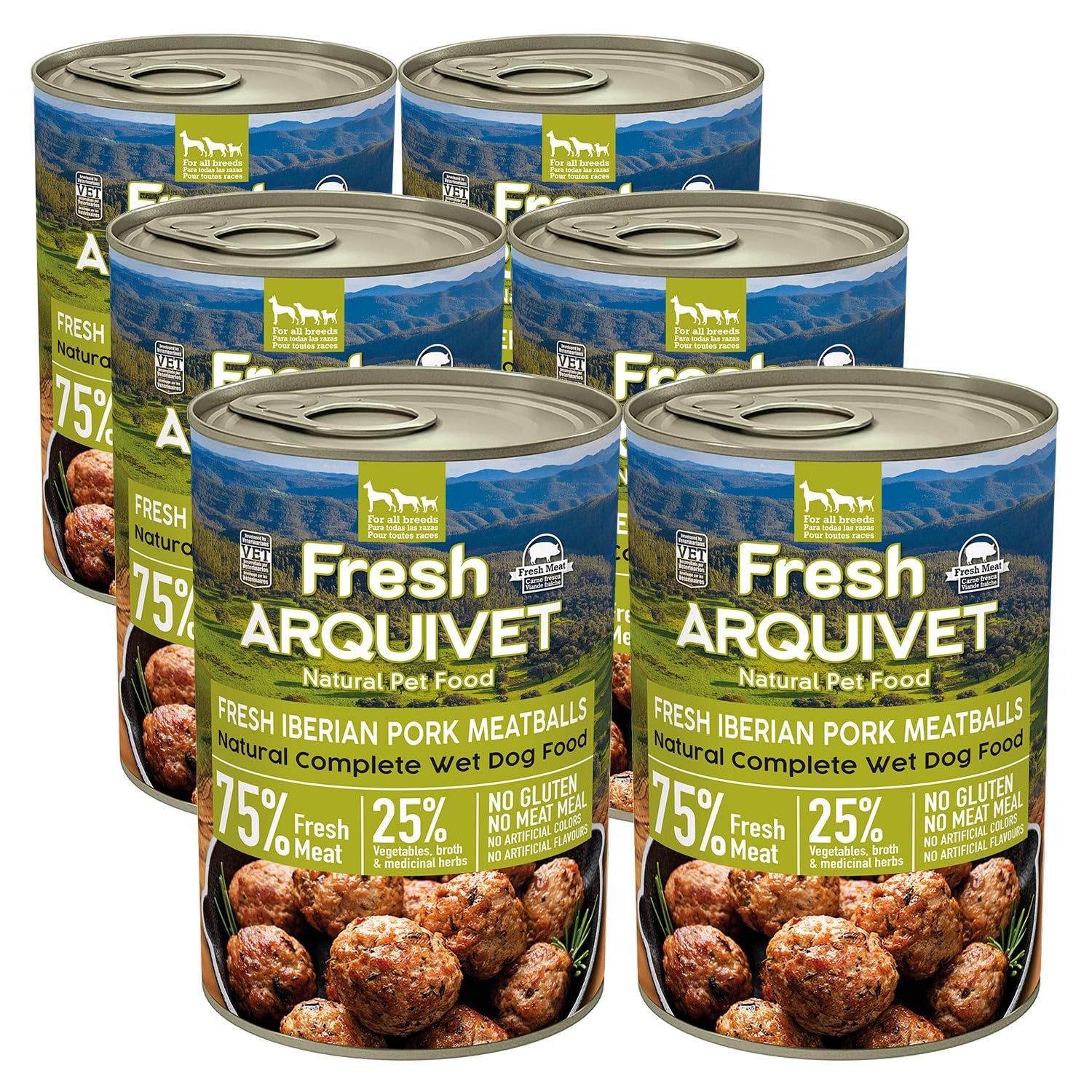ARQUIVET Fresh Iberian Pork Meatballs - Latas de albóndigas con Cerdo ibérico, Calabaza y judias Verdes - Pack 6 Unidades x 400g - Comida húmeda para Perros.