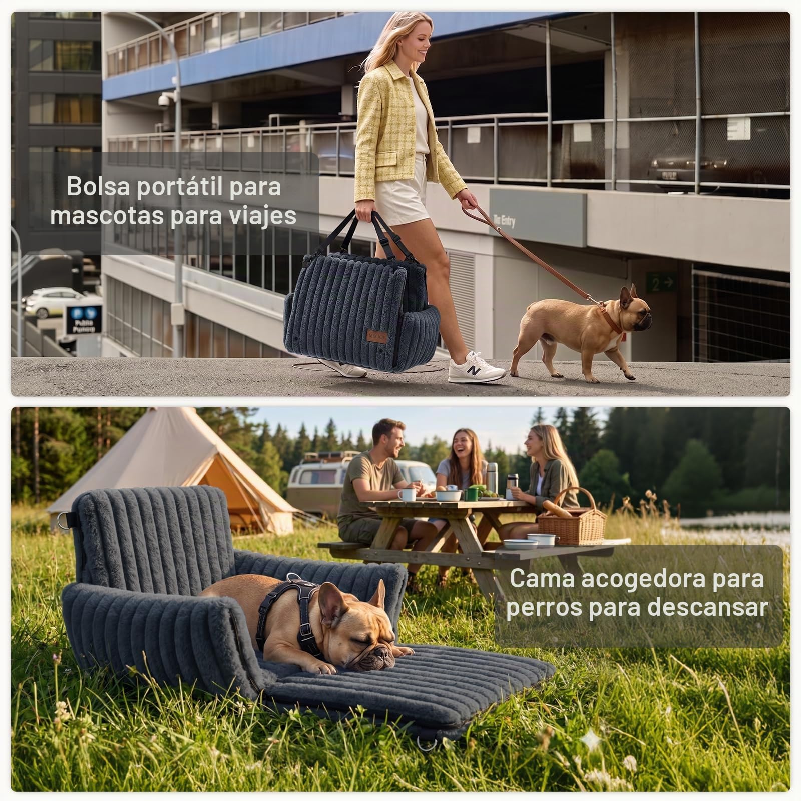 MIXJOY Asiento de Coche para Perros pequeños y medianos, extraíble y Lavable, Correa con inserción, Relleno de Espuma viscoelástica Espesa, para Asiento Trasero y Delantero (Ggris)