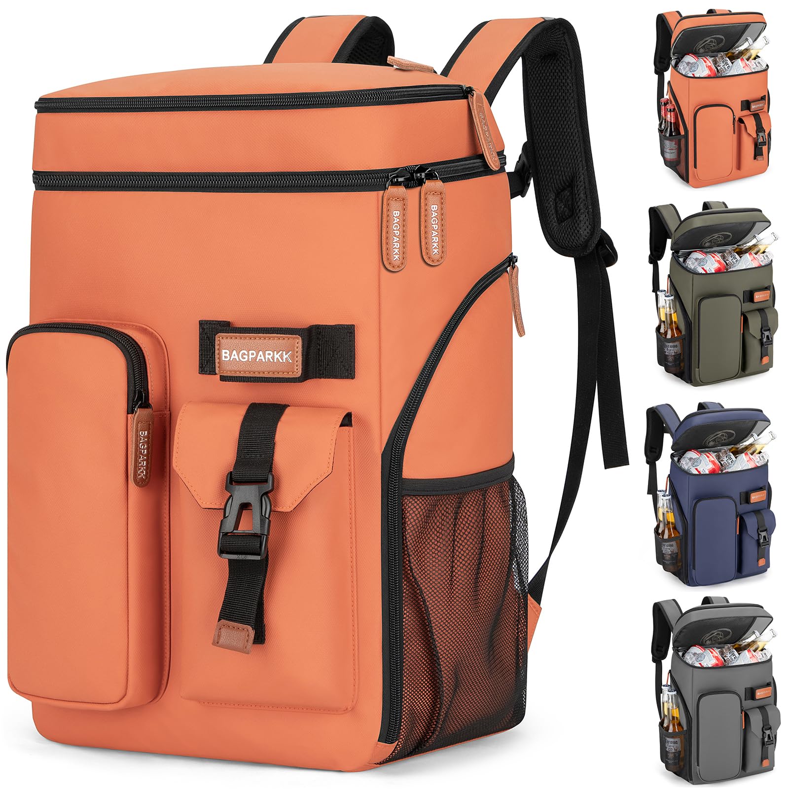 BAGPARKK Insulated Cooler Backpack,33 Cans Multifunctional Double Deck Leakproof Cooler Bag with Sternum Strap,Large Capacity Lightweight Travel Camping Beach Backpack