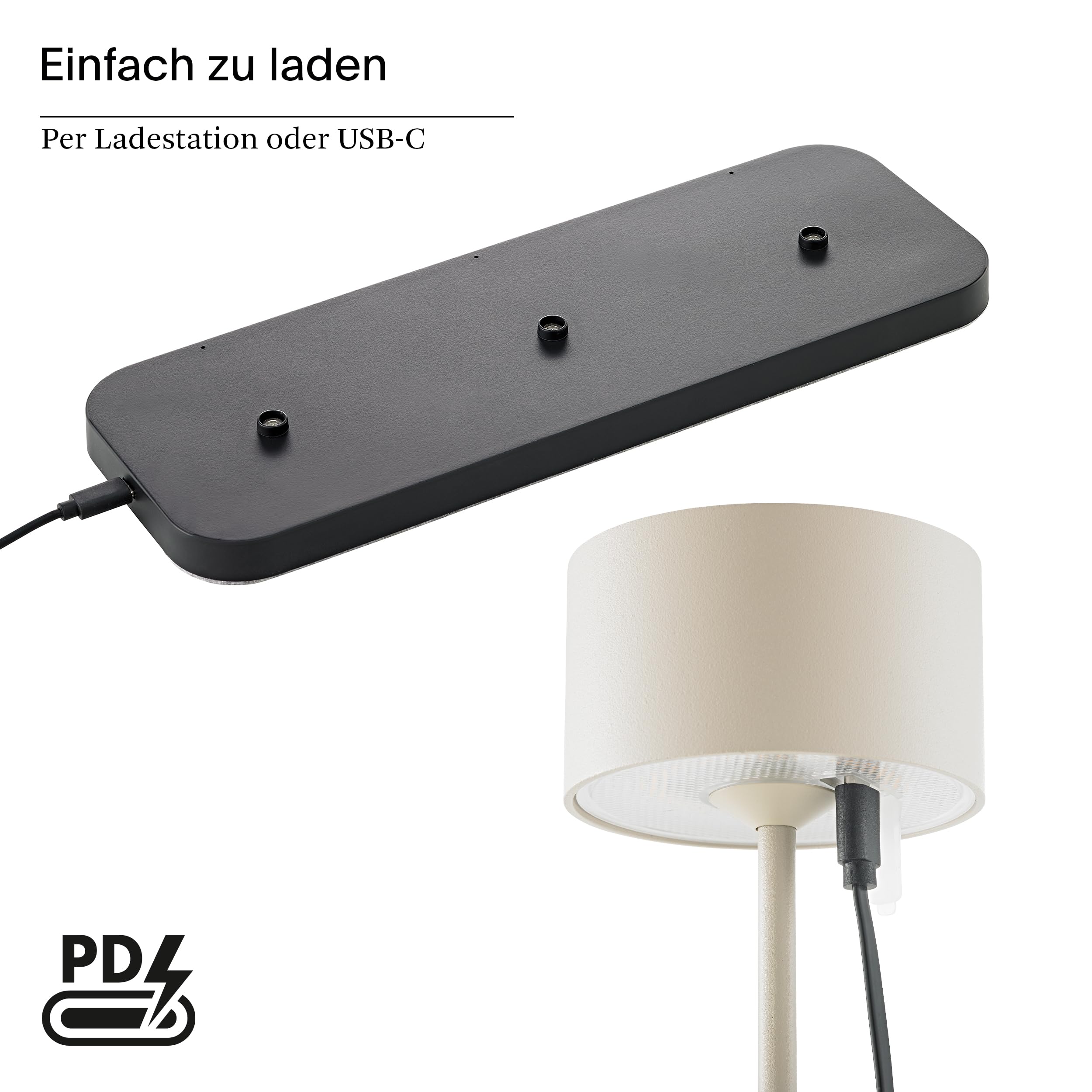 SIGOR Veluna 3er-Set dünenbeige inkl. Ladestation - LED Akku-Tischlampe dimmbar & kabellos mit FlexMood (2200K/2700K), bis 12h Leuchtdauer, USB-C Ladefunktion, IP44 Outdoor & Indoor
