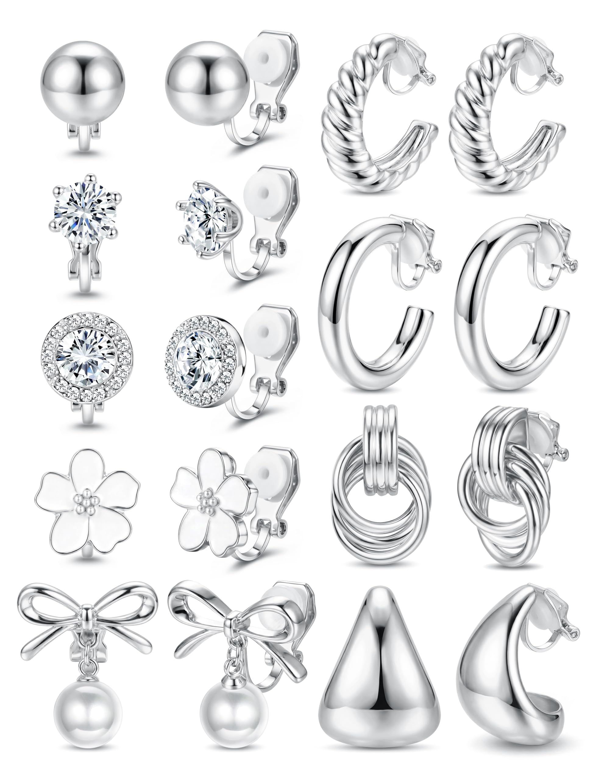 Clip-On-Ohrringe für Damen, 14 Karat vergoldet, Clip-Ohrring, Nicht durchbohrt, CZ-Perlenknoten, gedreht, klobige Creolen, Ohrclips-Set, hypoallergen, Statement-Fake-Ohrring
