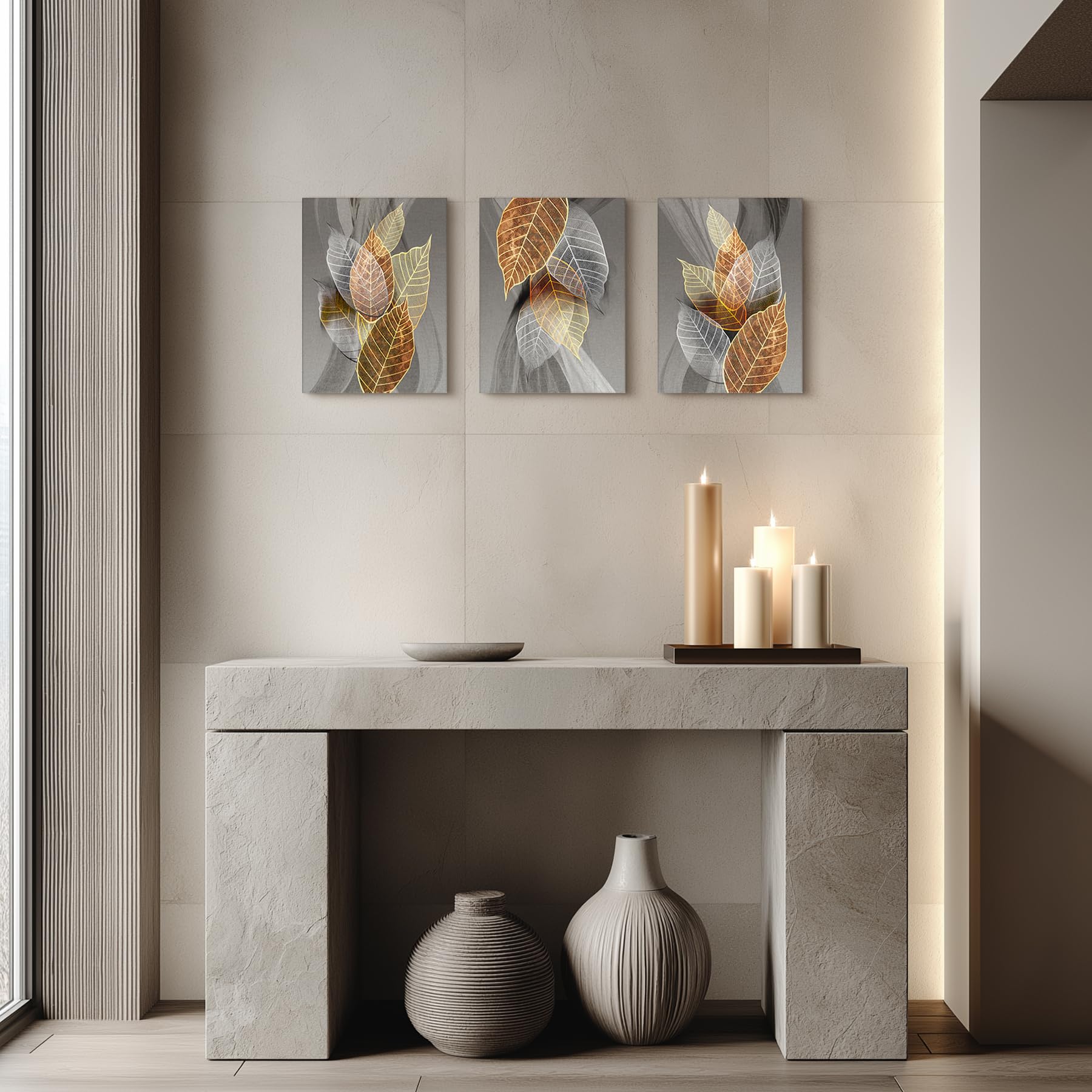 Quadri Moderni Per Soggiorno - Set Di 3 Stampe Astratte Su Tela, Stile Morandi Blu - Foto 6