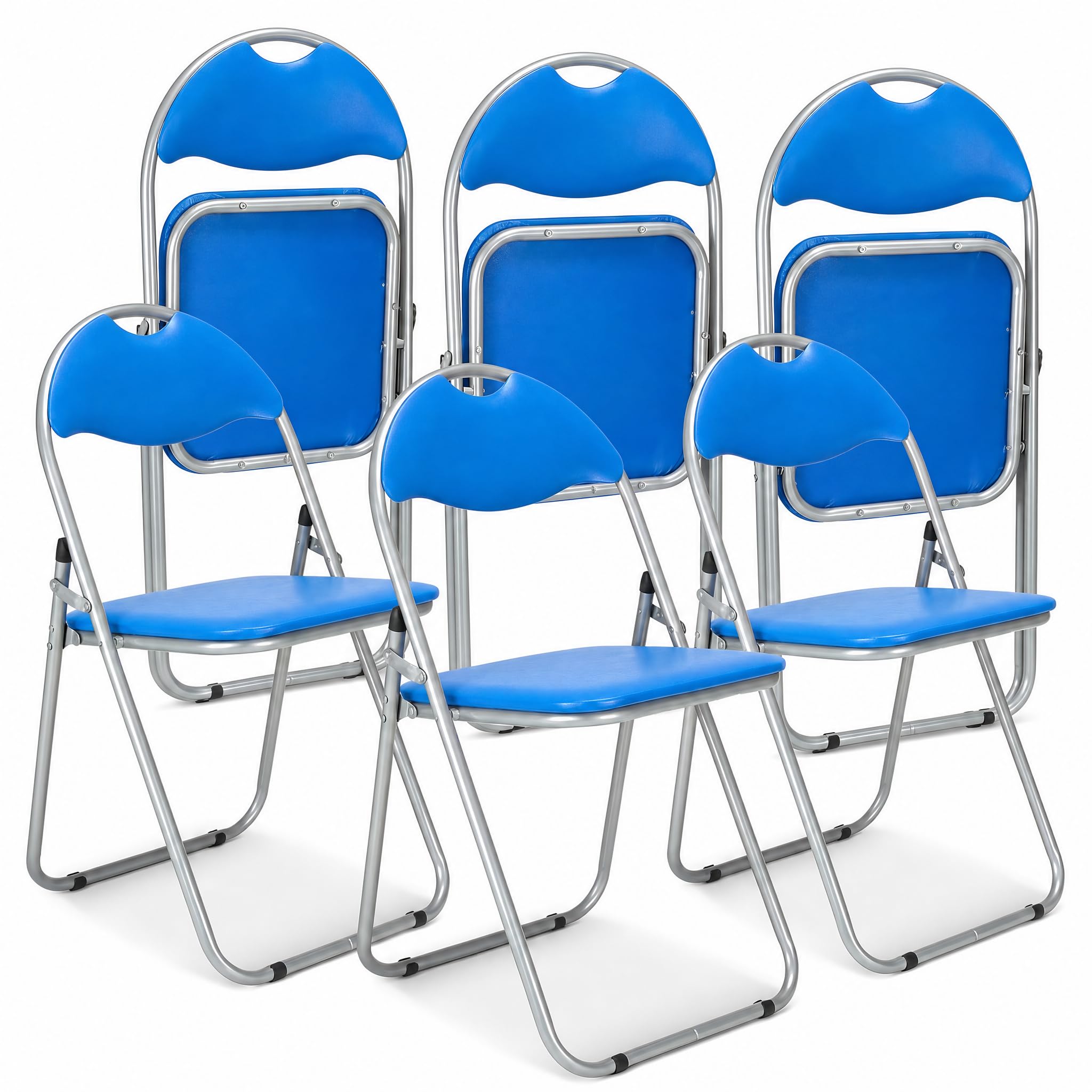 Bravich Candy Folding Chair, Set of 6 - Padded Foldable Dining Chairs with Steel Frames, Hold 100kg Each, Fold Flat for Compact Storage, Lightweight - Blue