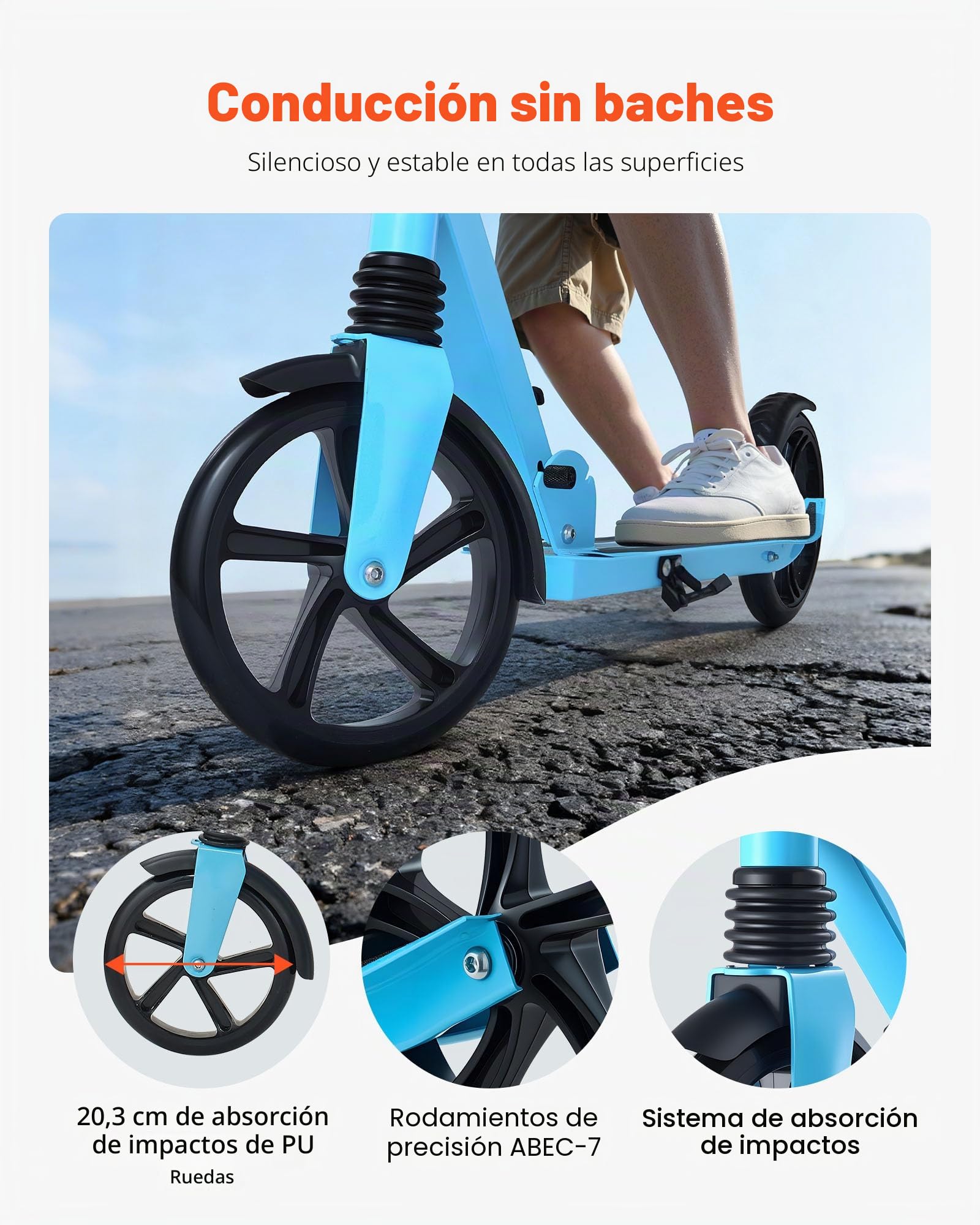 VEVOR Patinete 2 Ruedas, para Niños a Partir de 8 Años, con Manillar Regulable en Altura y Base Antideslizante, Patinete Plegable hasta 100 kg, Negro y Azul, Armazón de Acero, 900 x 380 x 1000 mm