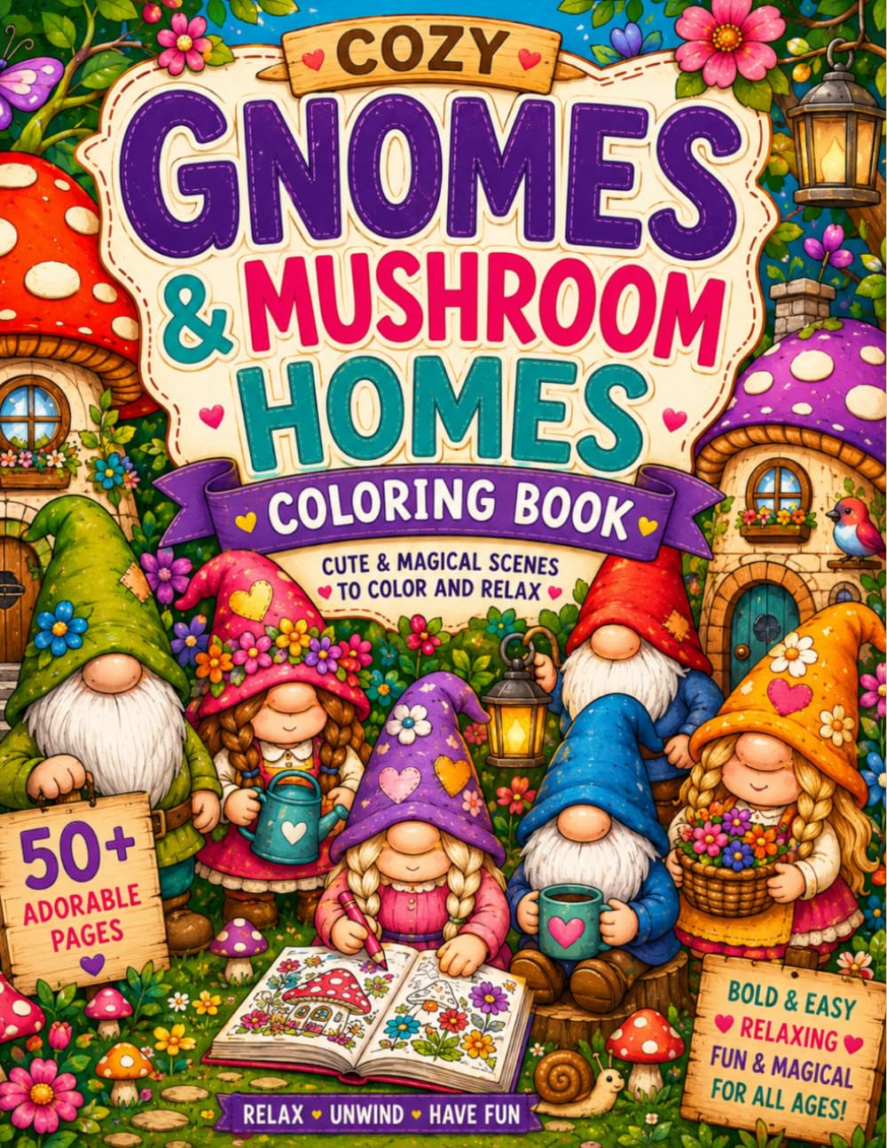 Gnomes & Mushroom Homes Coloring Book: Cute & Magical scenes to color and relax.