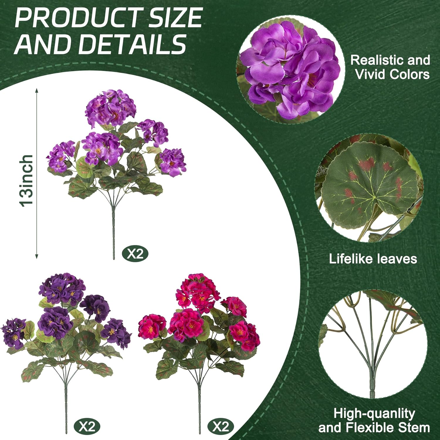 Artificial Geranium Flowers for Outdoors Decoration, Fake Silk Geraniums Flower UV Resistant Look Real Faux Plants for Spring Garden Porch Planter Patio Balcony Yard Table Centerpieces Decor - Image 3