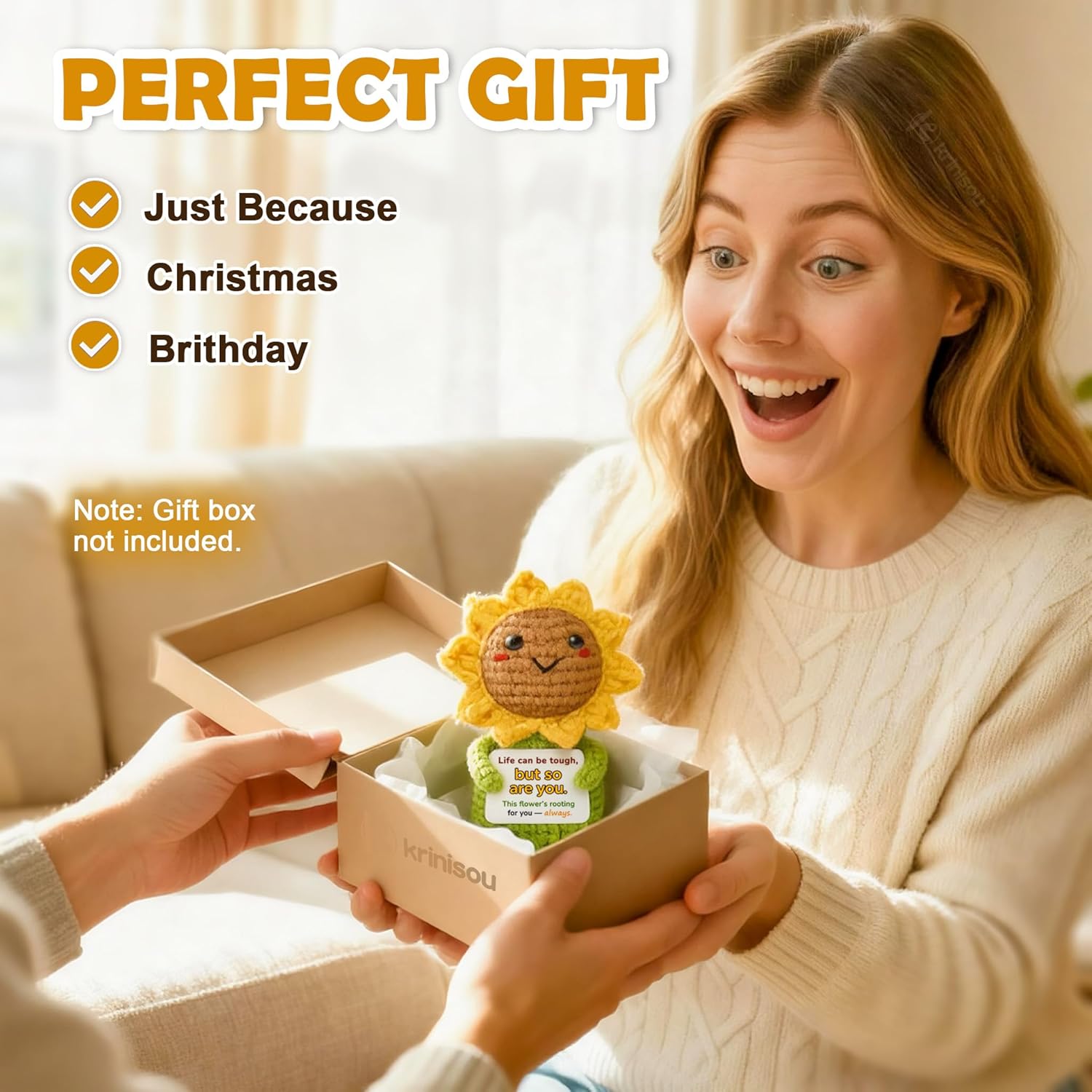 Thinking of You Encouragement Gift for Women – Crochet Sunflower “Life Can Be Tough, But So are You”, Uplifting Emotional Comfort & Cheer-Up Support Gift for Friend or Coworker - Image 6