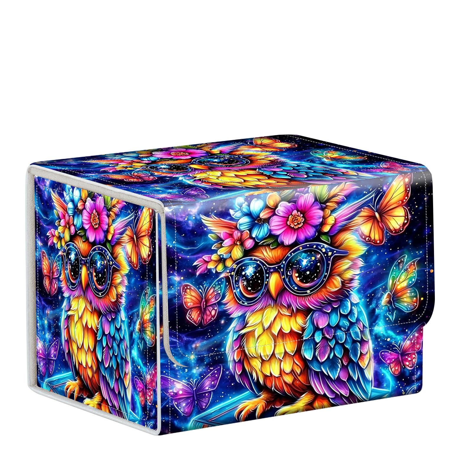 ETLKJVBL MTG Deck Box,Store and Protect Your MTG Commander Decks and Cards with this Durable Card Storage Box,Designed Specifically for MTG Players, Owl with Large Glasse and Flower — image 1