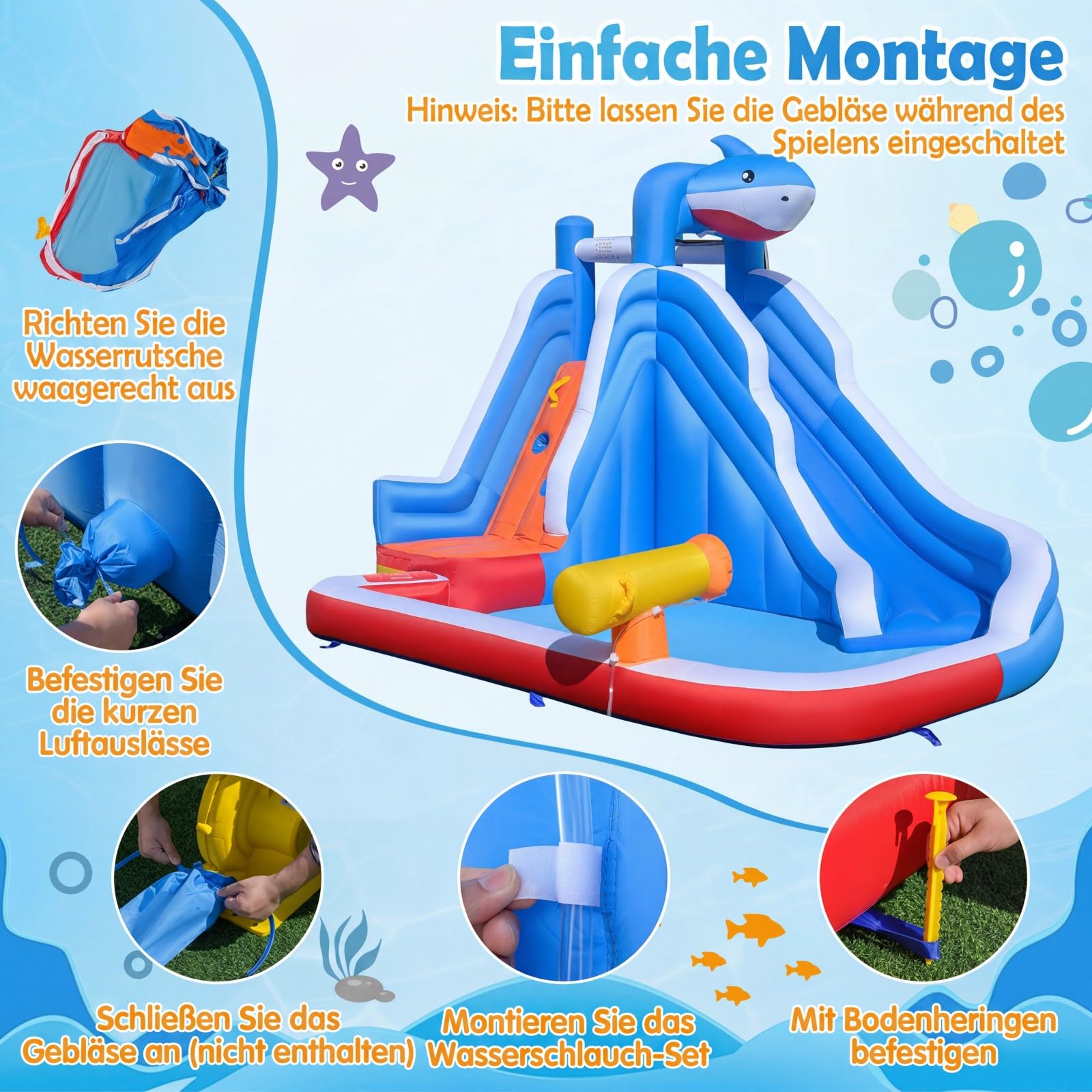 COSTWAY Hüpfburg mit Wasserrutsche, Kletterwand, Wasserkanone & Planschbecken, Wasserhüpfburg für Kinder, Wasserpark für Außenbereich, 401 x 307 x 255 cm