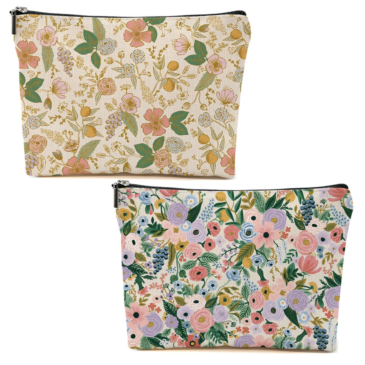 CSHVJ 2pcs Aesthetic Floral Makeup Bags for Women, Cute Flower Aesthetic Cosmetic Bag, Coquette Travel Toiletry Bag, Portable Zipper Pouch Cosmetics