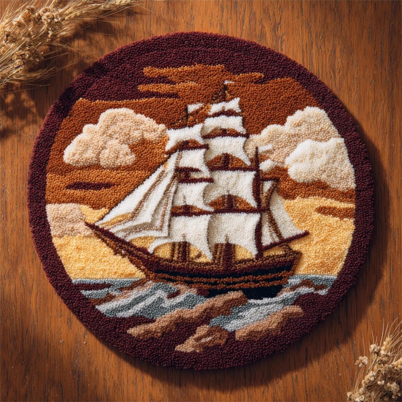 Kitquiver Latch Hook Rug Kits sea Sailing Boat 50x50cm