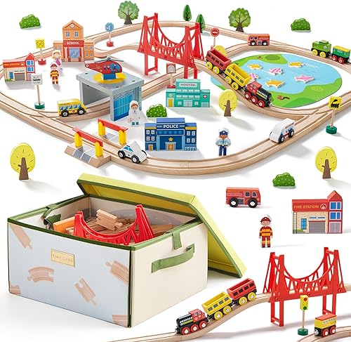 Juego de tren de madera para niños pequeños con pista de tren y laberinto de cuentas se adapta a Brio Thomas Melissa y Doug tren de juguete para Juego de tren de madera para niños pequeños con pista de tren y laberinto de cuentas se adapta a Brio Thomas Melissa y Doug tren de juguete para
