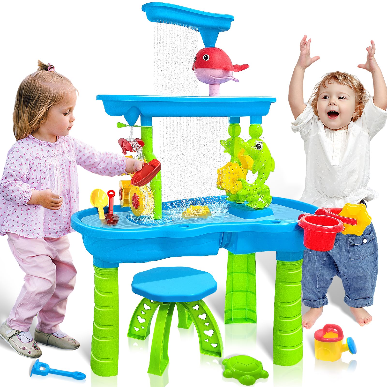 VINTOP mesa de juego de agua para niños pequeños, 44PCS niños arena mesa de agua, juguete de playa actividad sensorial mesa de juego juguetes de arena de playa verano al aire libre juguetes para niños