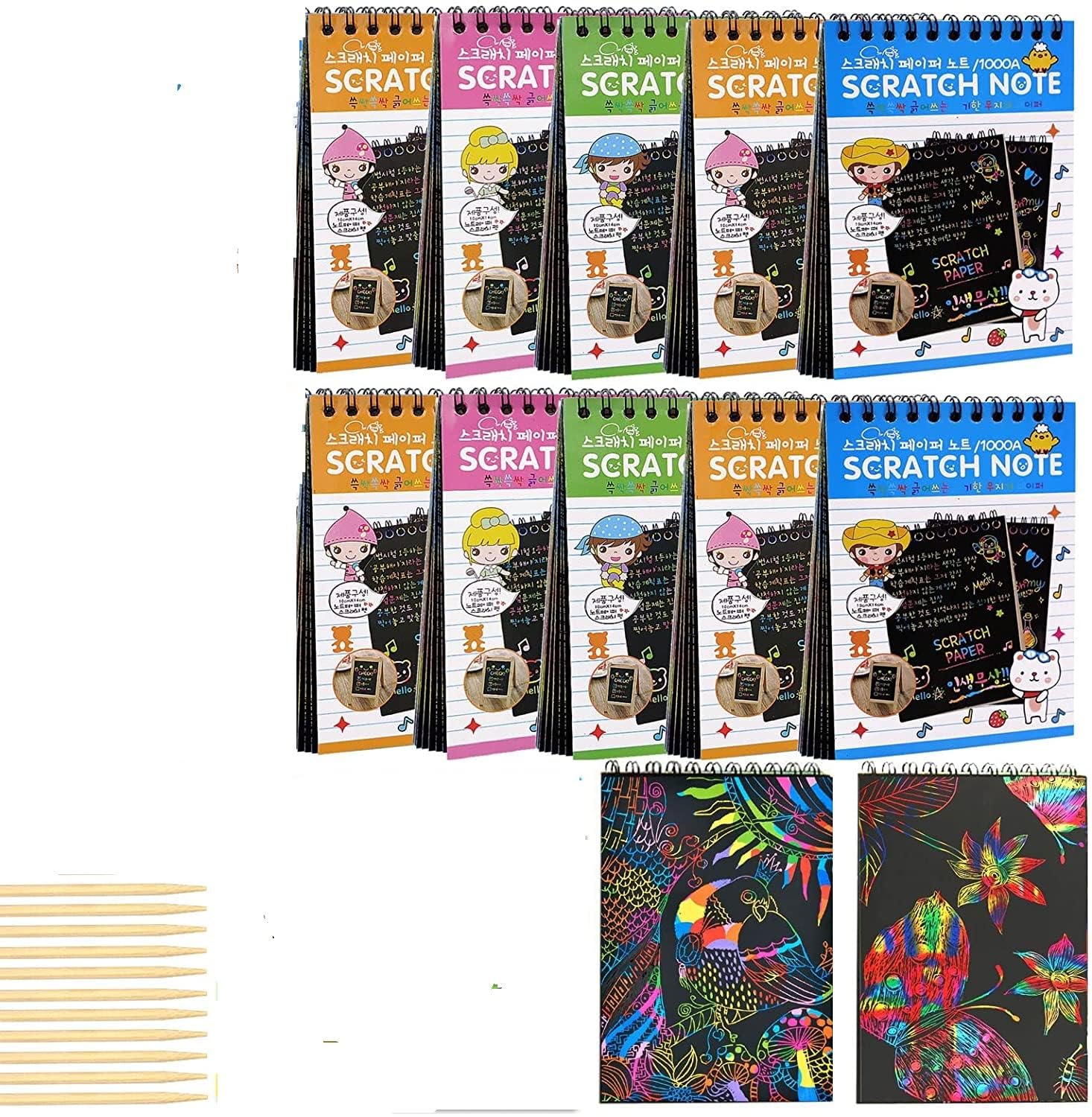 Velocious® Rainbow Scratch Art Note Pads – 10-Pack, 10 Pages Each, 5.5" x 4" Magic Drawing Books for Kids, Travel Activity, Arts & Crafts