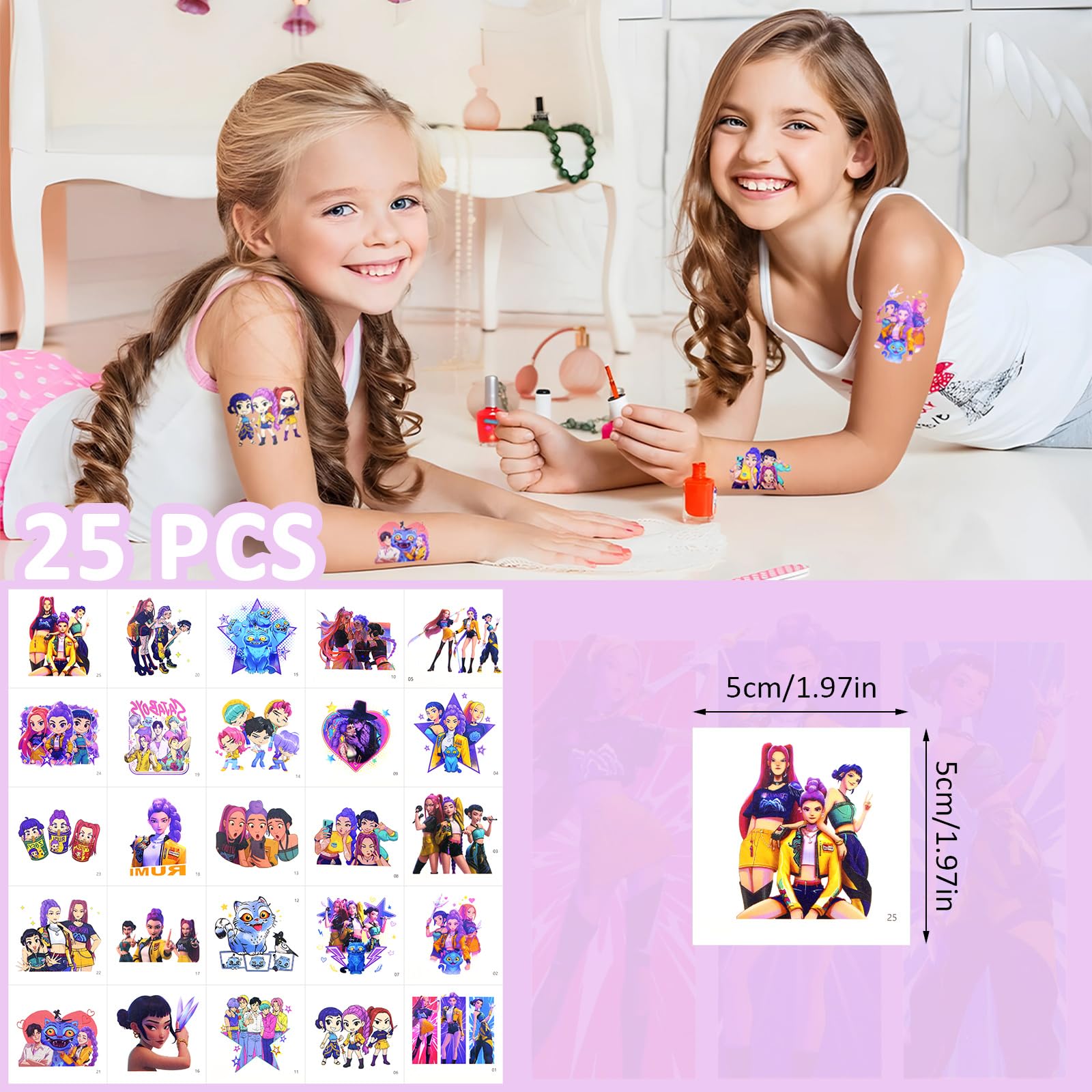 Tatouages Temporaires Kpop, Hunters Lot de 25 Feuilles de Tatouages Temporaires pour Enfant, Huntri Tatouages Cartoon Amovibles, Tattoos Temporaires Hunters - 3