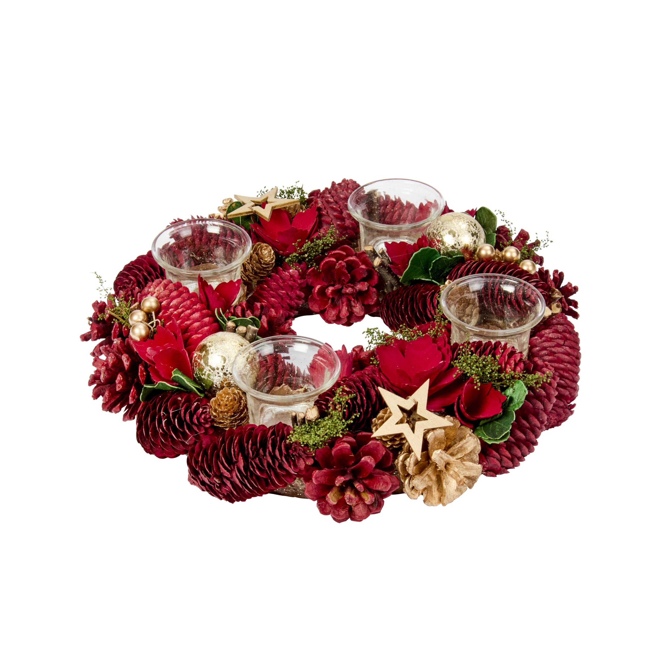 Smart Garden Festive Fir Ring Quartet Candle Holder – Traditional Pinecone & Berry Christmas Centrepiece