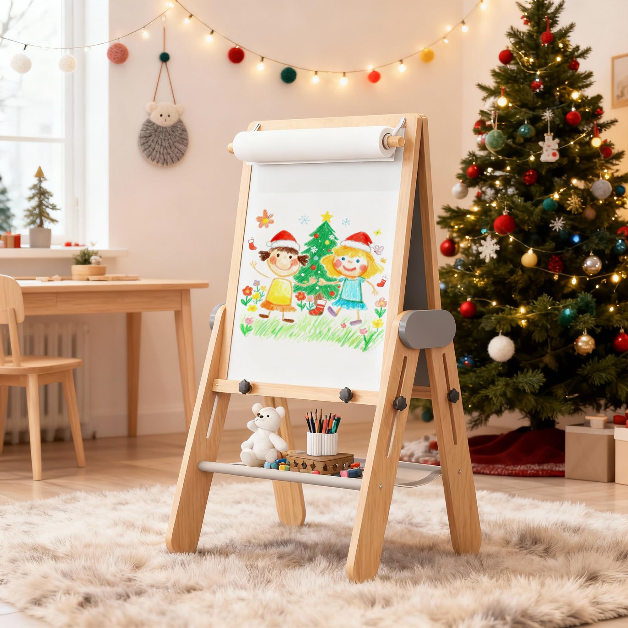 BanaSuper Lavagna per Bambini, Cavalletto da Pittura Regolabile in Altezza, Lavagna Pieghevole per il Gioco Creativo dei Bambini, 55x65cm Cavalletto Doppio Faccia con Magnetica e Bianca