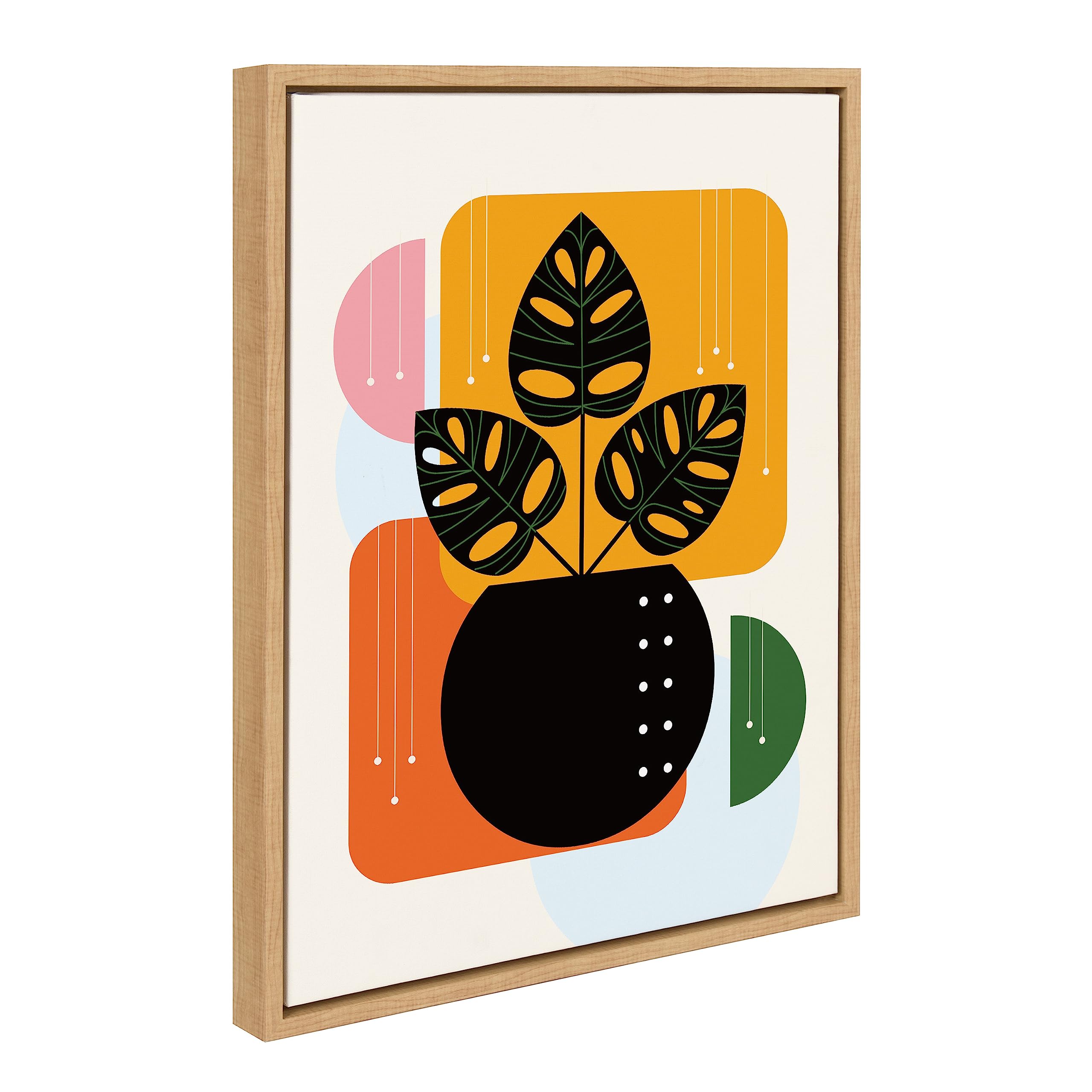Kate and Laurel Sylvie Abstract Leaves Framed Canvas Wall Art by Amber Leaders Designs, 18x24 Natural, Mid-Century Colorful Abstract Flower Art