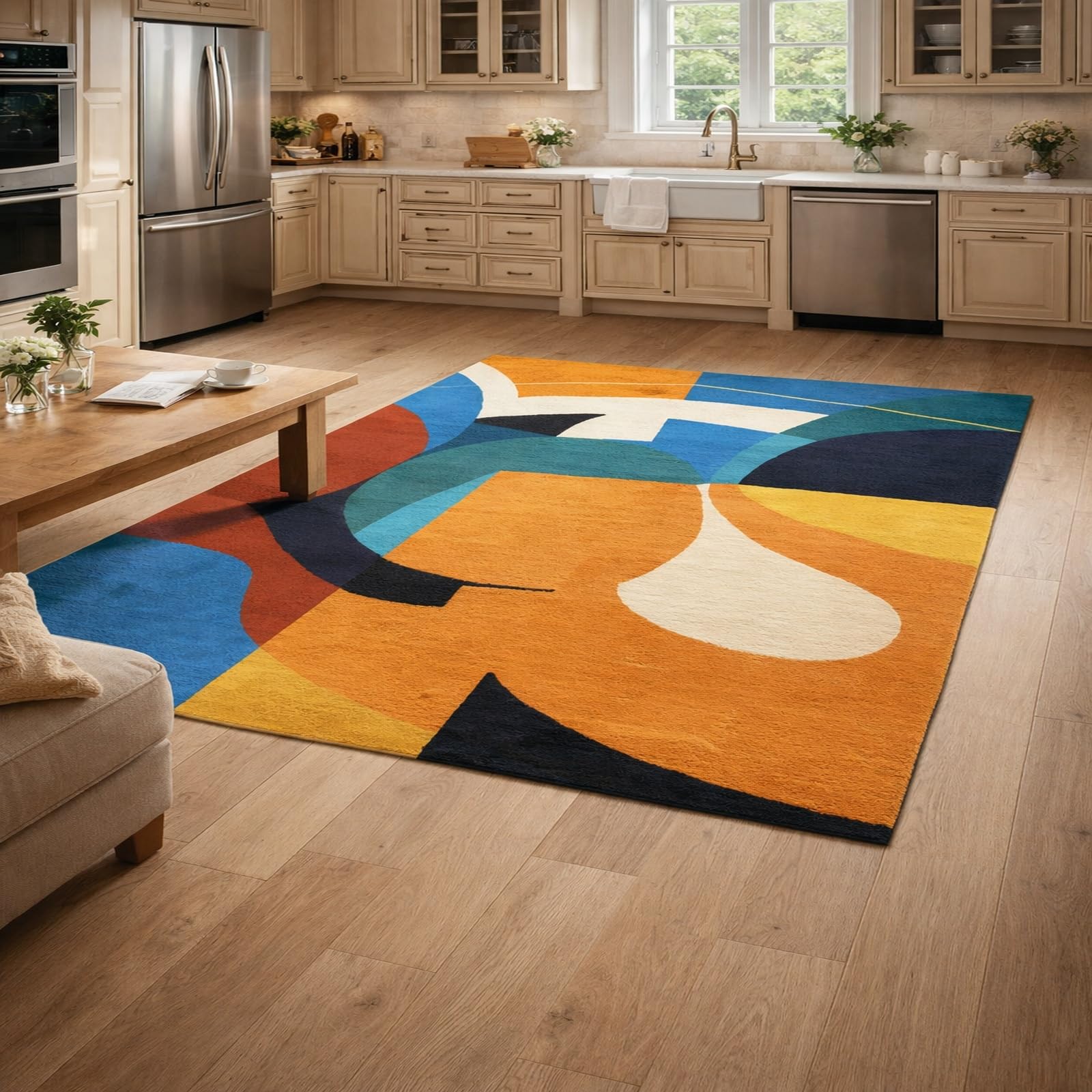 Tapis de décoration grand format géométrique pour salon contemporain