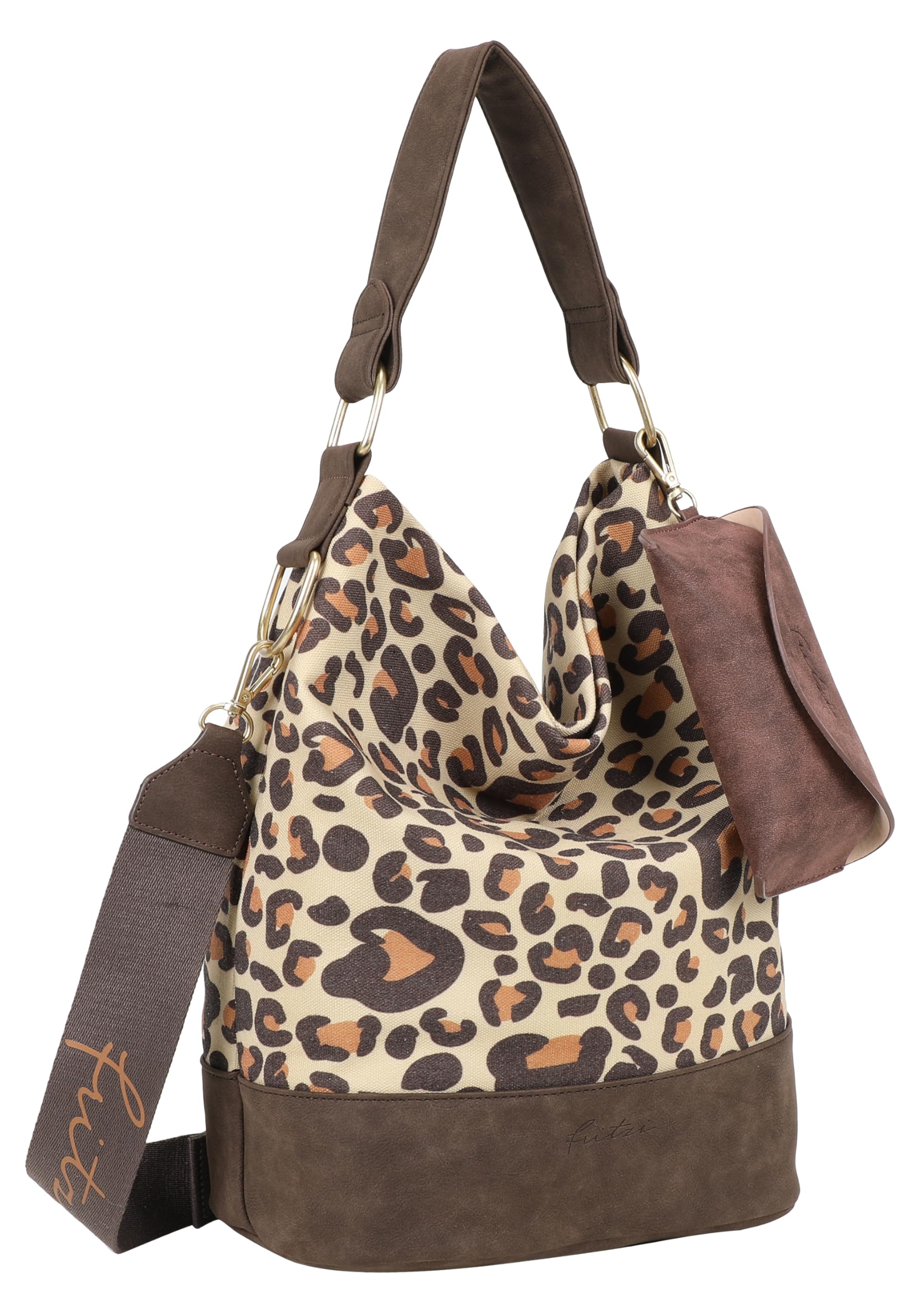 Fritzi Izzy07 Limited Leo Hobo Damen Schultertasche Handtasche Freizeit Alltag Druckknopf Canvas 38 x 18 x 35 cm, Camel