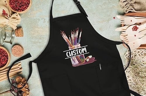 Miniatura 9 de Delantal de arte personalizado con bolsillos, delantal de pintura con nombre personalizado para artistas, estudiantes, profesores, niños, lienzo,