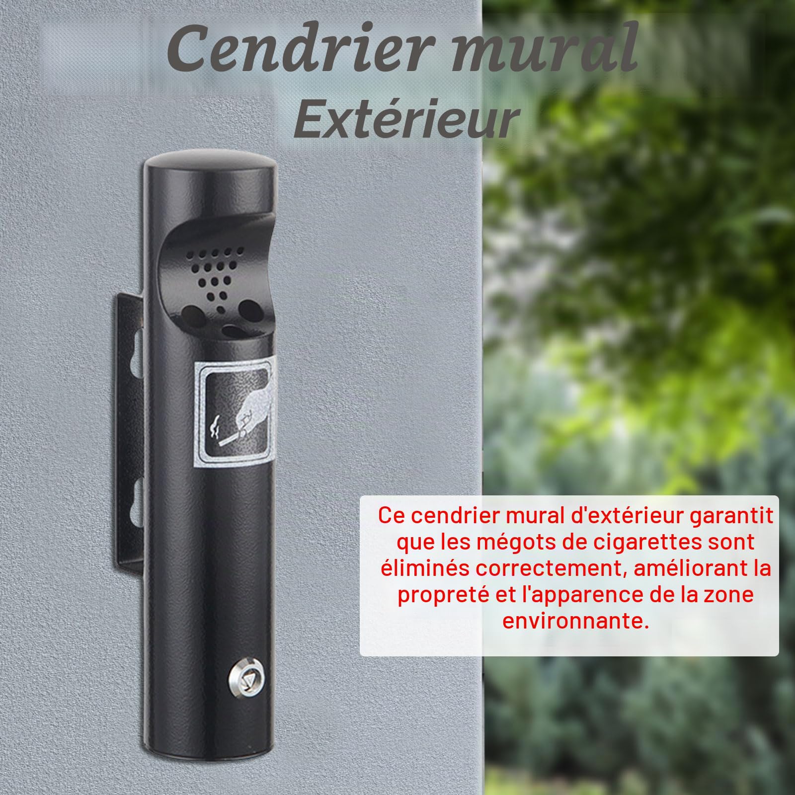 Cendrier Exterieur Sur Pied, Cendriers Mural Pour l'extérieur, Cendrier Tubulaire avec Couvercle et Serrure, Résistant aux intempéries, Pour Restaurant, Bureaux, Hôtel, Balcon (Noir, 1 Pièce)