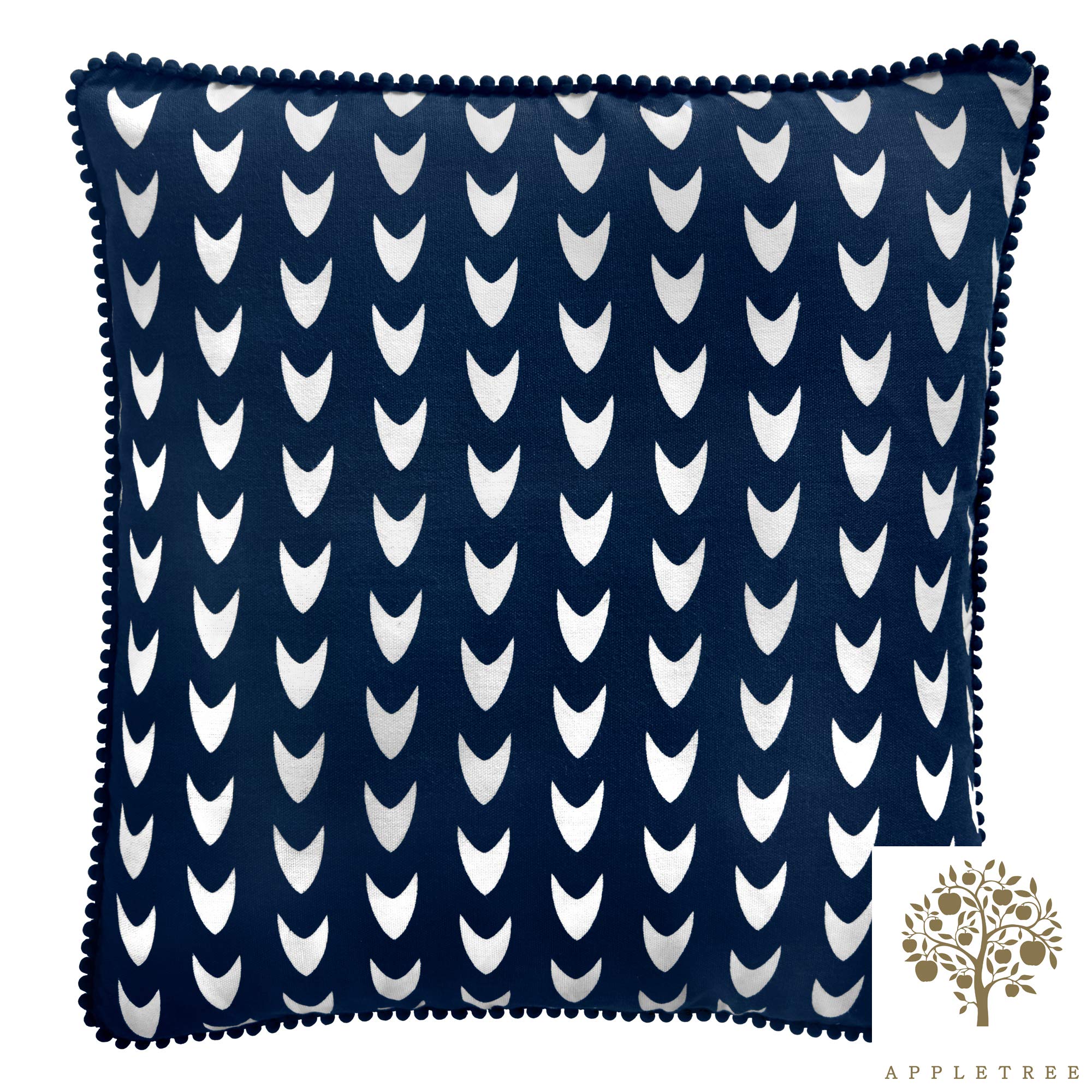 Appletree Navy - Dari - 100% Cotton Filled Cushion - 43X43cm (17X17) In