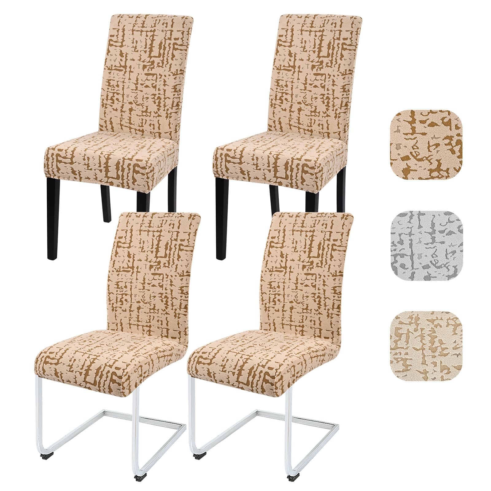Alishomtll Dining Chair Covers Set of 4 Stretch Jacquard Seat Covers Camel