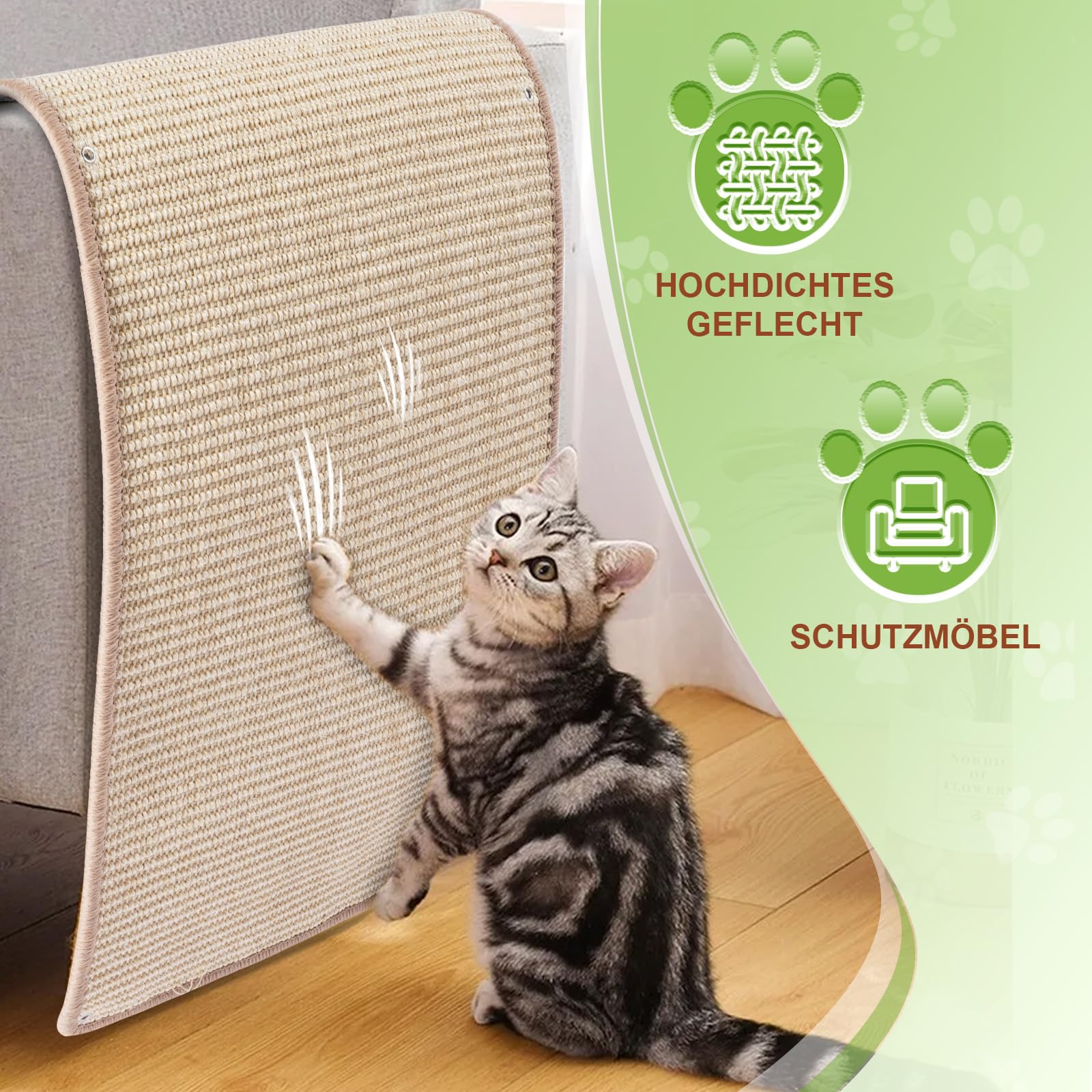 2 alfombrillas para rascar gatos, 40 x 100 cm, de sisal natural, para sofá, muebles y paredes