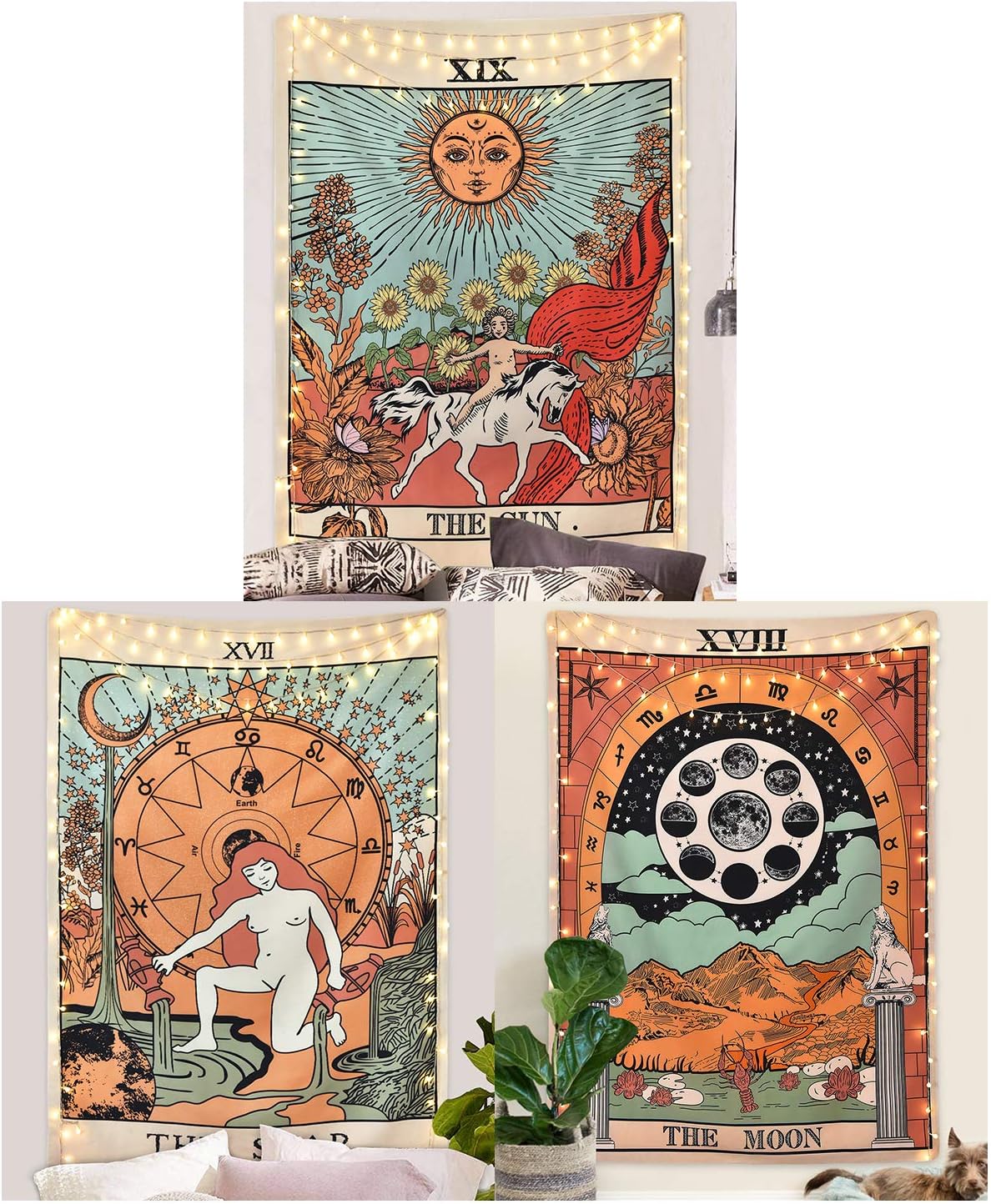 3 Pack Tarot Tapestry The Star Tapestry Medieval Europe Divination Tapestry Wall Hanging Mysterious Tapestries for Room