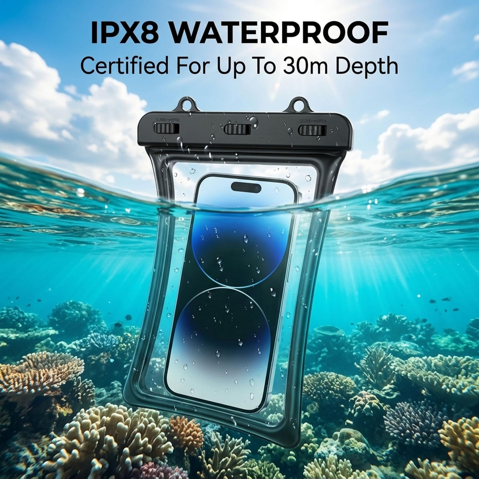 2er Set IPX8 Custodia Impermeabile per Smartphone - Custodia Galleggiante per telefoni Fino a 10,0 Pollici con Cordino per Spiaggia, Piscina, Immersioni e Viaggi