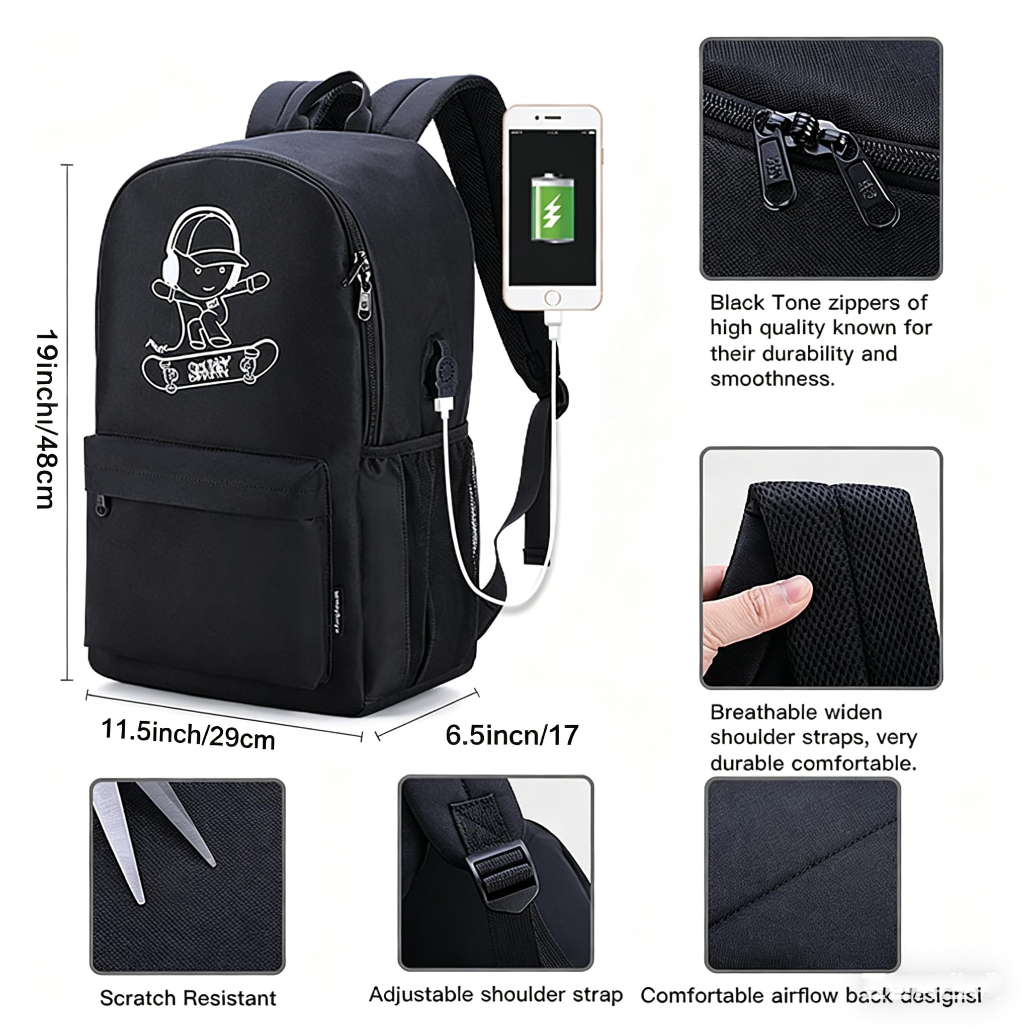 Mochilas Escolares Mochila Luminosa de Anime Carga USB Puerto Mochila Escolar Mochila con Estuche de Lápiz Luminoso Mochila para niñas niños Adolescentes Mochila