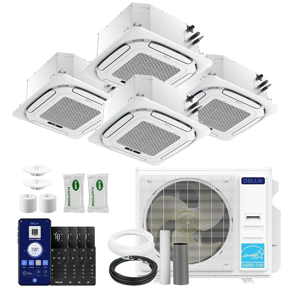 DELLA 35,000 BTU 4 Zone (9K+3x12K) Ceiling Cassette Mini Split AC