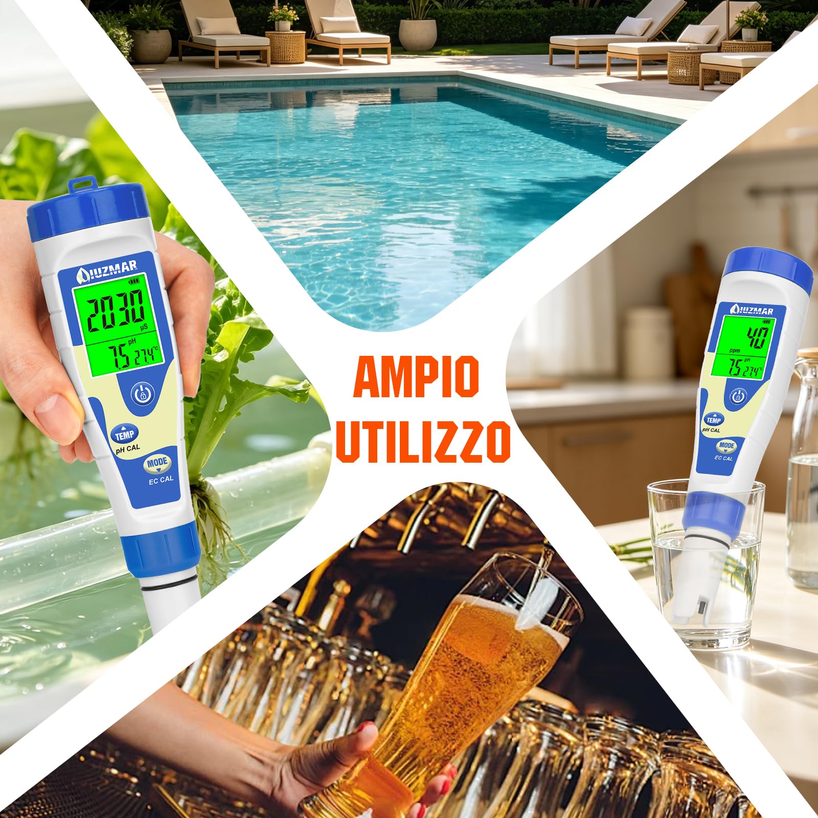 UIUZMAR Misuratore Salinita e pH Piscina Acquario Marino Digitale, 5 in 1