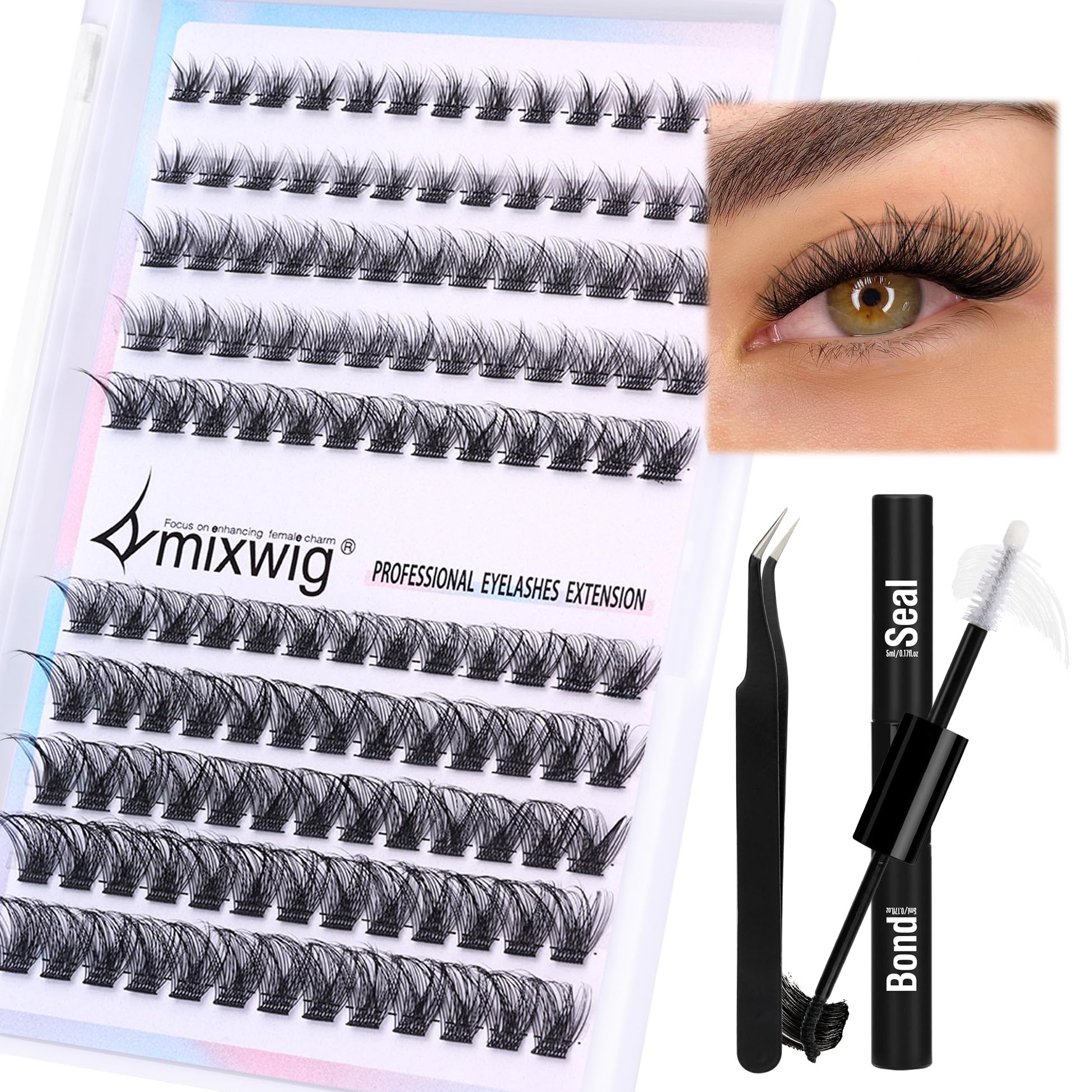 Lash Extension Kit 130 PCS Cluster Lashes DIY Eyelash Extension Kit D Curl Wispy Individual Natural Lashes Extensions with Long Lasting Lash Bond and Seal and Lash Tweezers for Eyelash Extensions