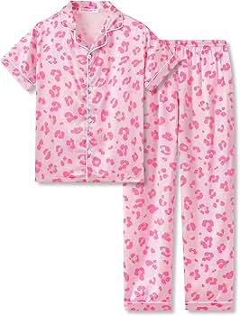 Amazon.com: Topgal Satin Pajama Set for Girls Beige & Pink