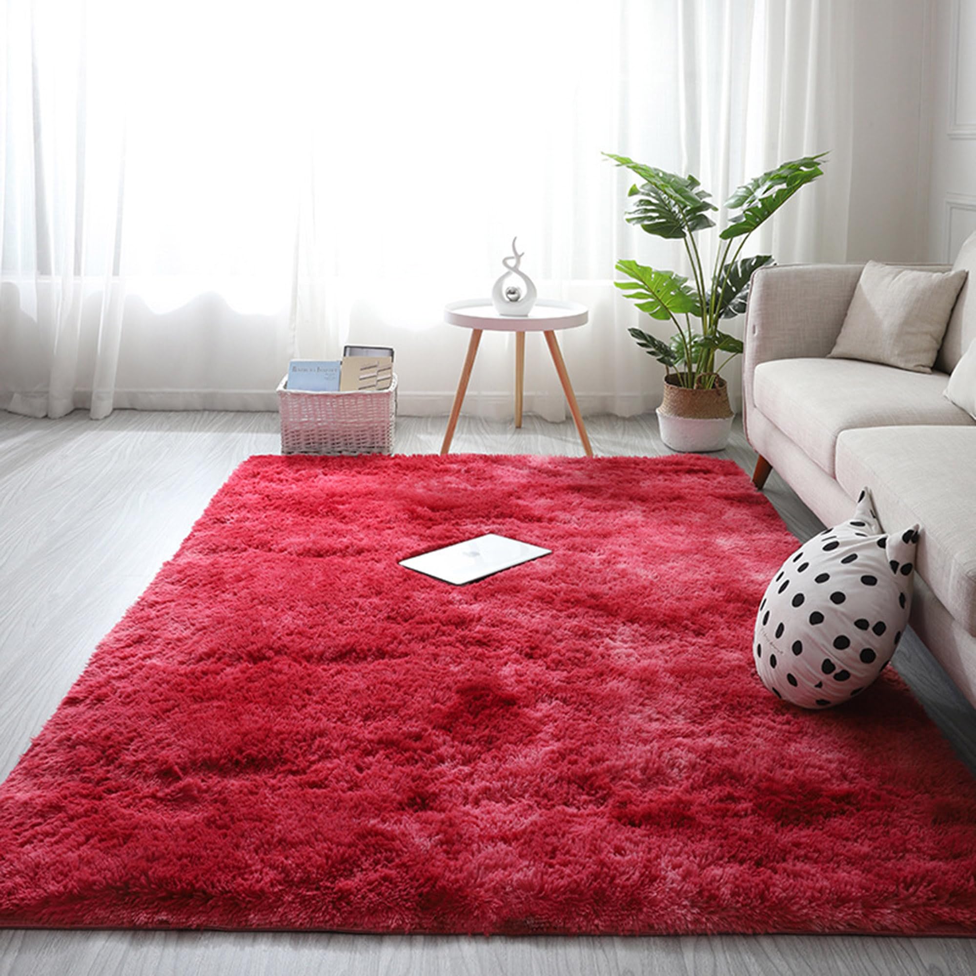 Tapis lavable salon rouge 160x230 grand tapis chambre enfant sans perte poils