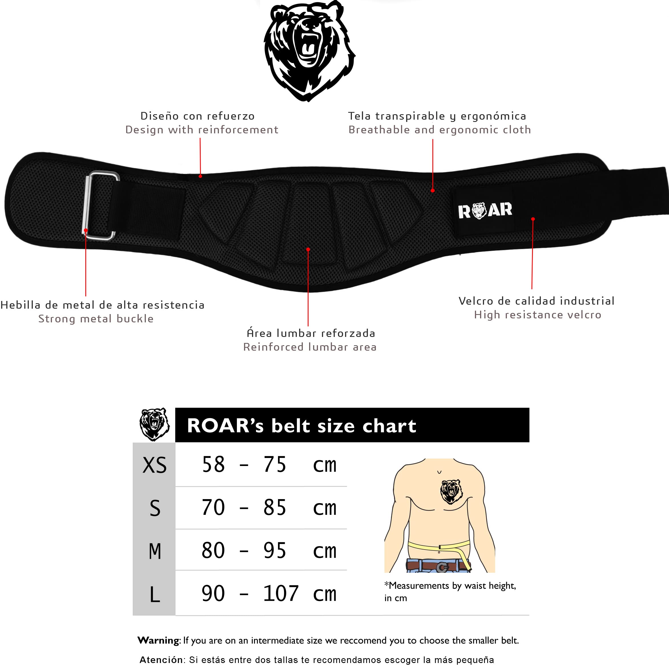 Roar® Cintura lombare Palestra, Cintura Palestra Uomo e Donna, Cintura Sollevamento Pesi, Sollevamento Pesi, Muscolazione, Cintura Gym Uomo, Cintura Pesi…