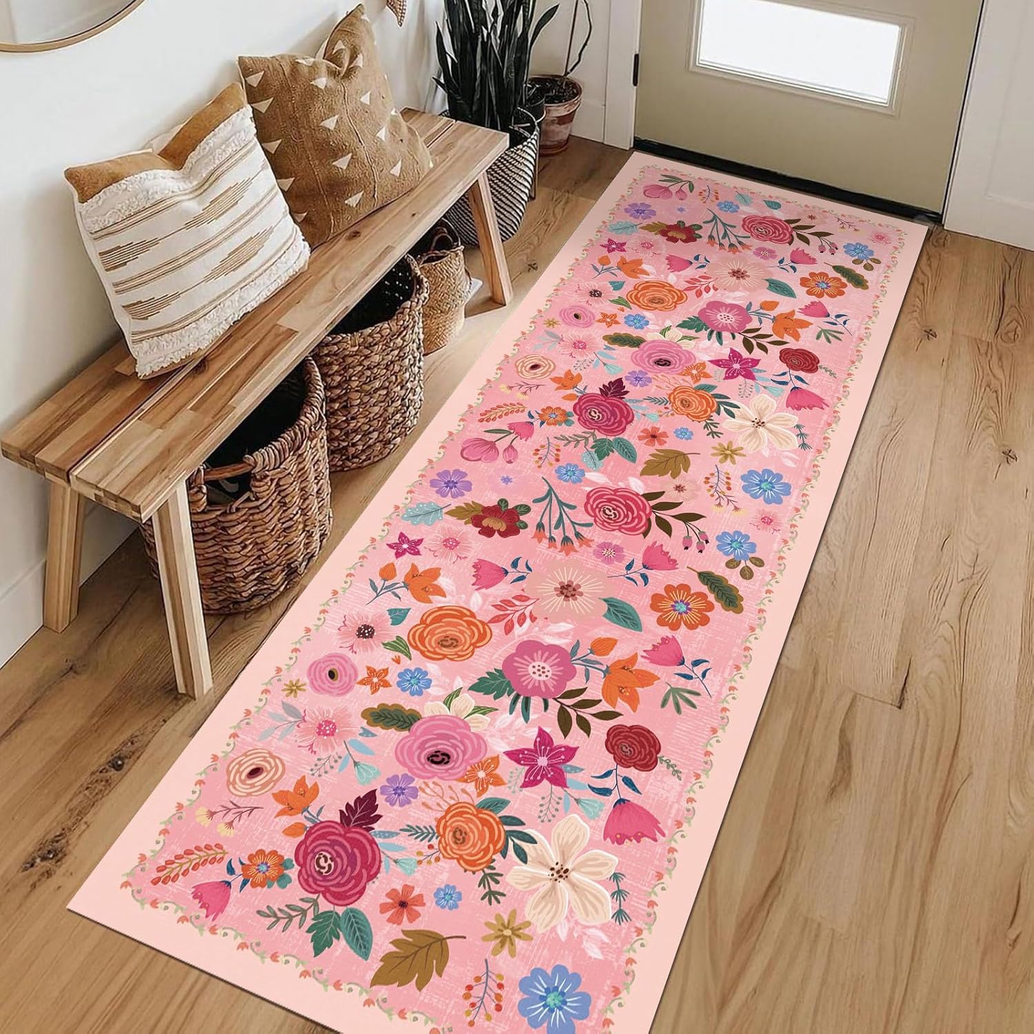 Dywaniki chodnikowe, 70 x 230 cm, kwiatowy różowy czerwony pomarańczowy niebieski fioletowy biały beżowy zielony, dywan do dekoracji pokoju sofy kanapa stolik kawowy toaletka biurko krzesło